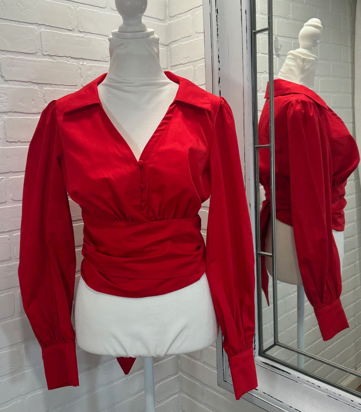 NWT Maeve by Anthropologie Poplin Bow-Front Blouse in Poppy-Size S