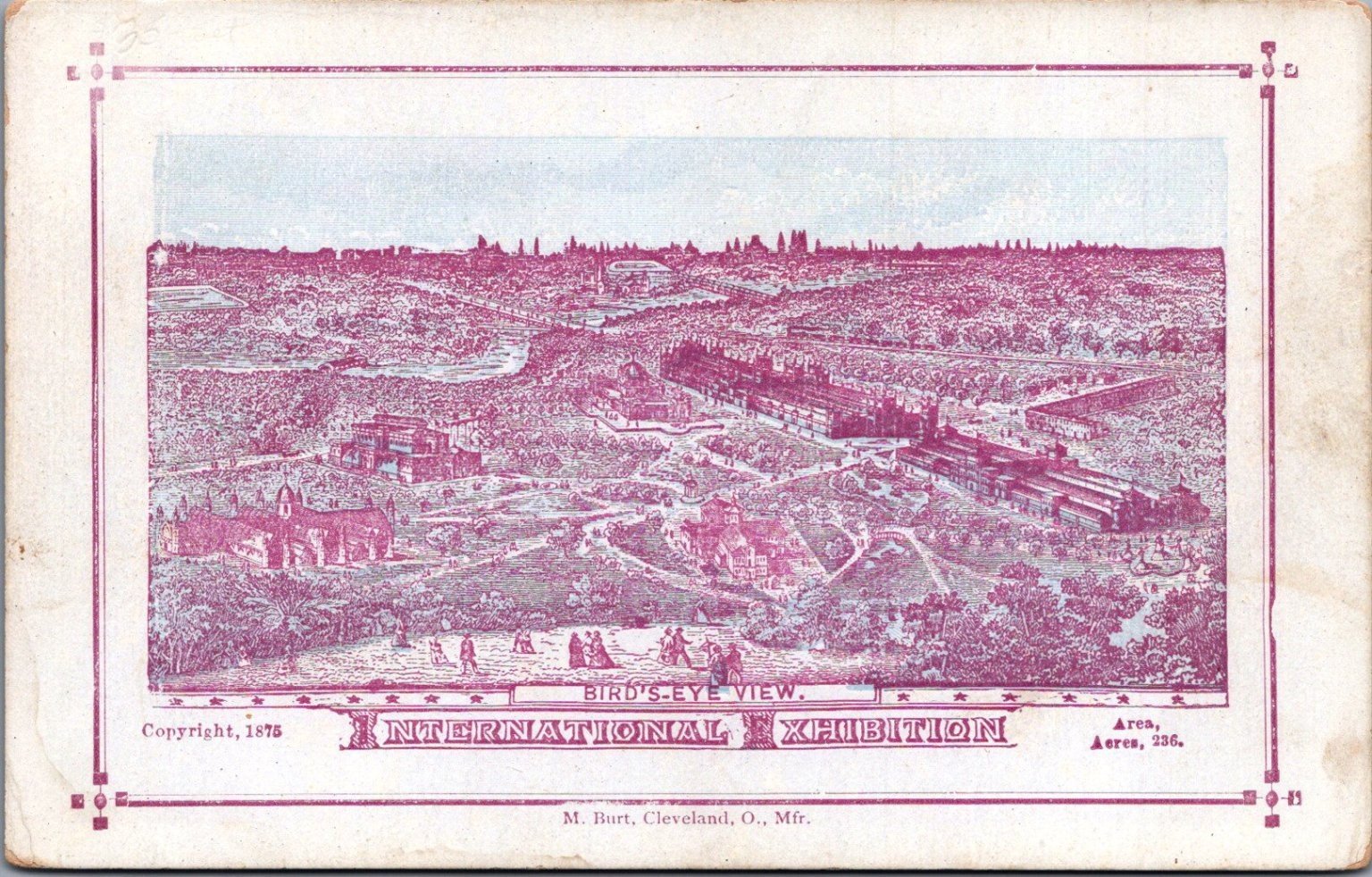 1878 Cleveland Ohio International Exhibition Bird\'s-Eye View Postcard M. Burt 1878 Cleveland Ohio International Exhibition Bird\'s-Eye View Postcard M. Burt