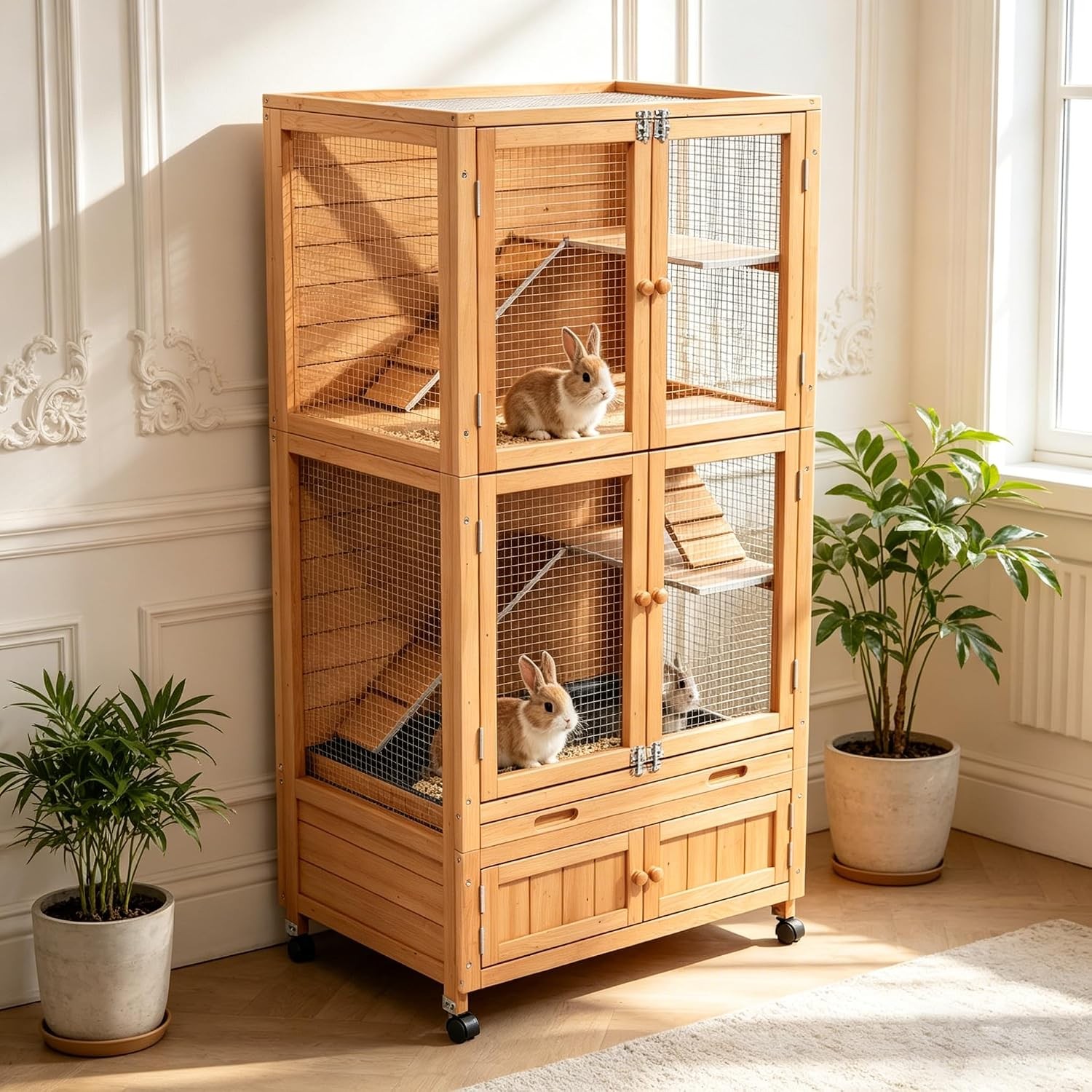 Large Wooden Rabbit Hutch 2 Story Bunny House Indoor Outdoor