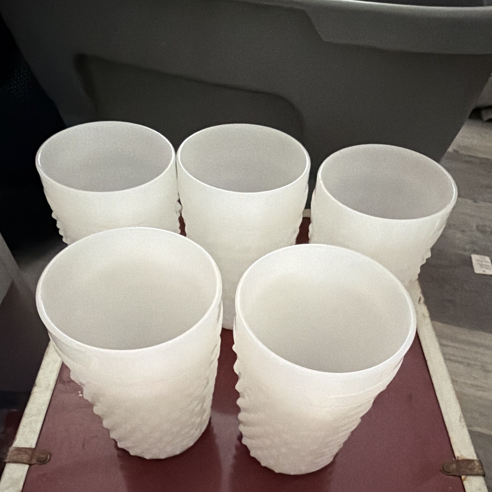 Vintage 1950’s Set of 5 White Textured Milk Glass