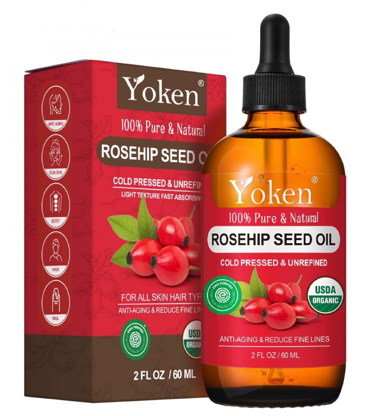 Yoken Organic Rosehip Seed Oil for Face, Pure Natural Cold Pressed, 2oz Yoken Organic Rosehip Seed Oil for Face, Pure Natural Cold Pressed, 2oz