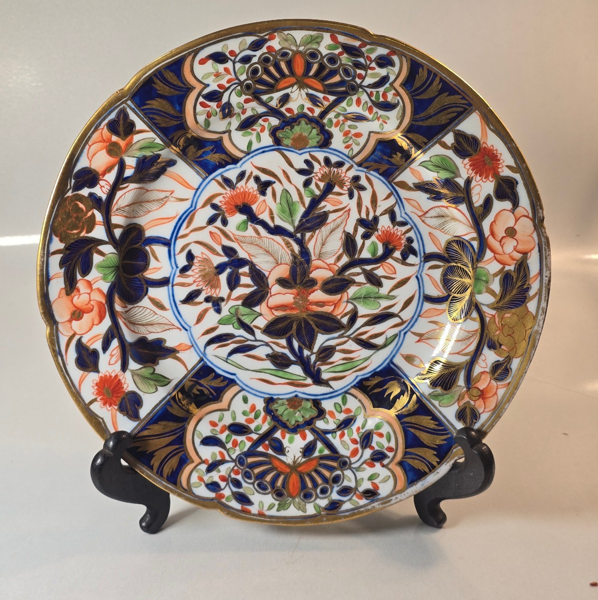 Antique Derby Imari Plate Early 19th C English Bone China Cobalt Rust Gold 8.5\
