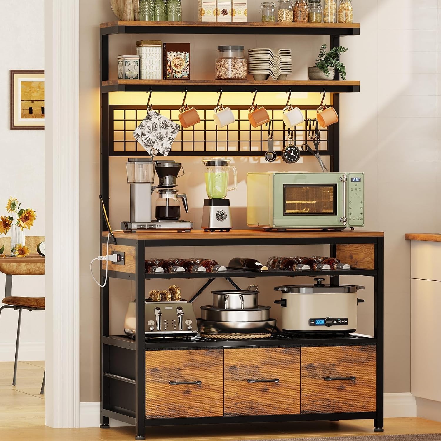Bakers Rack with Power Outlet &Storage, 35.4\
