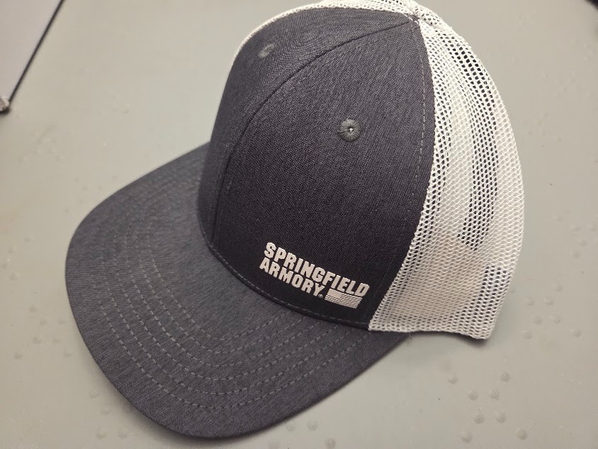 Genuine Springfield Armory Ball Cap, Adjustable Hat, Gray and White Mesh Trucker Genuine Springfield Armory Ball Cap, Adjustable Hat, Gray and White Mesh Trucker
