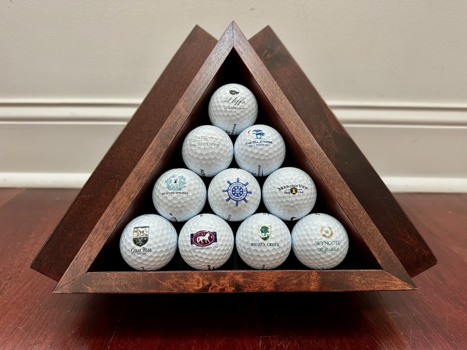 Vintage Wooden Golf Ball Display Rack - Pyramid Swivel Display w/ 40 Golf Balls