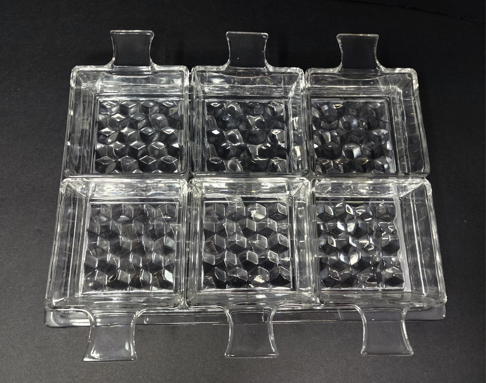 Vintage Rare Fostoria American Clear Glass Ice Cream Appetizer Set 2056 Cubist