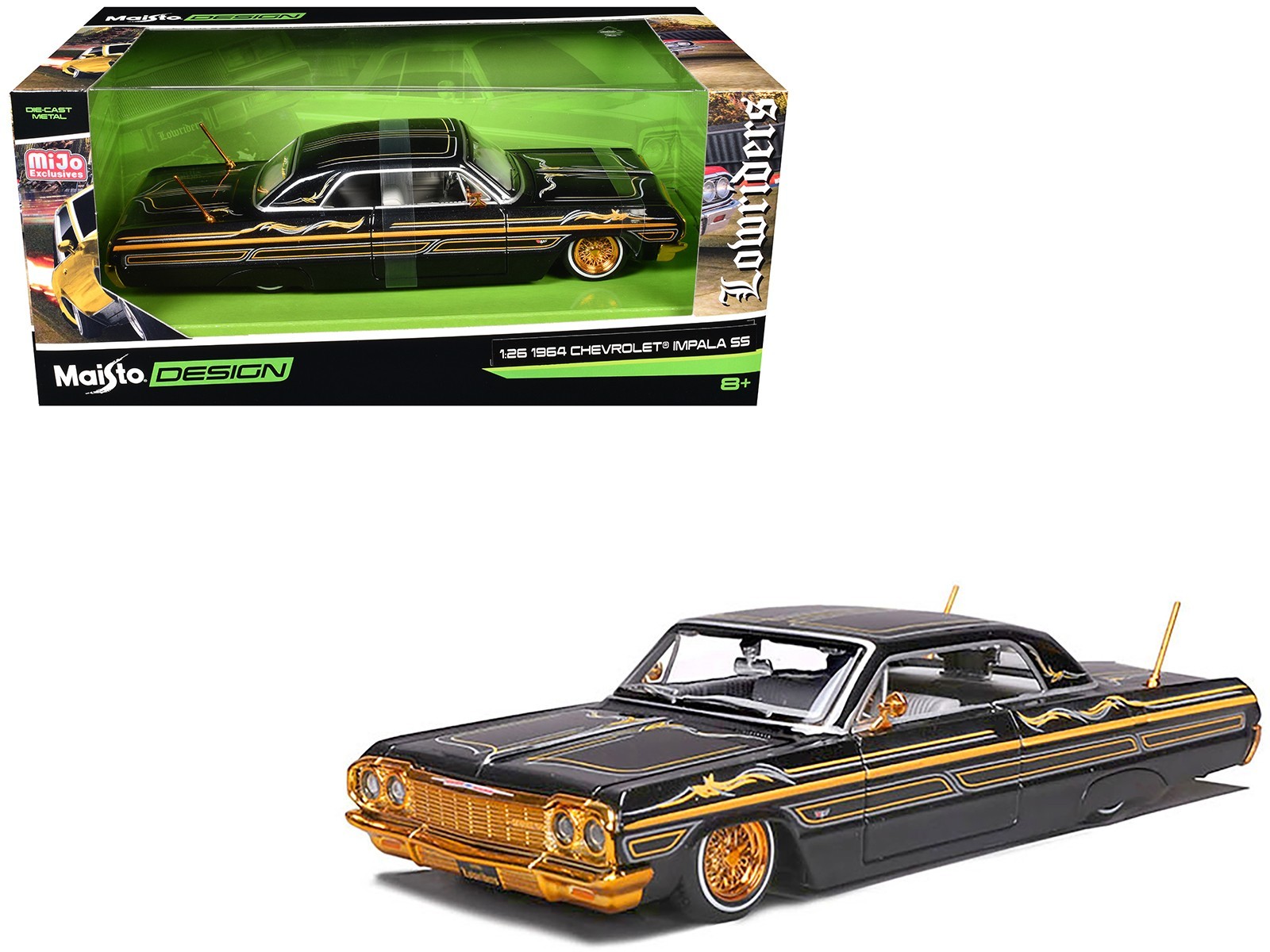 Maisto 1964 Chevy Impala SS Lowrider 1:26 Black Gold Diecast Car 32547-BK