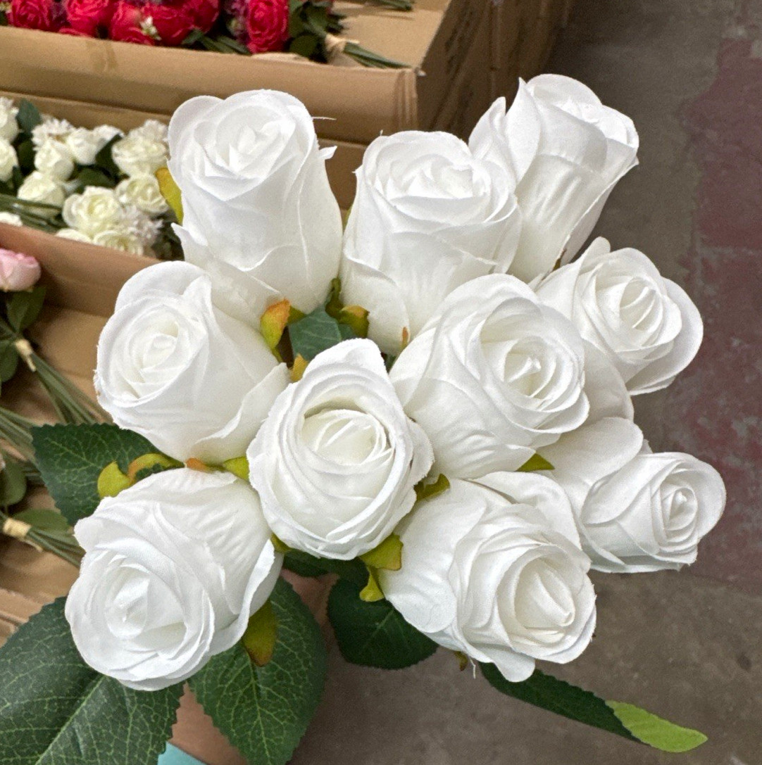 Artificial Rose Flower Bouquet Bundle, Faux Silk, Assorted Multiple Colors Shown