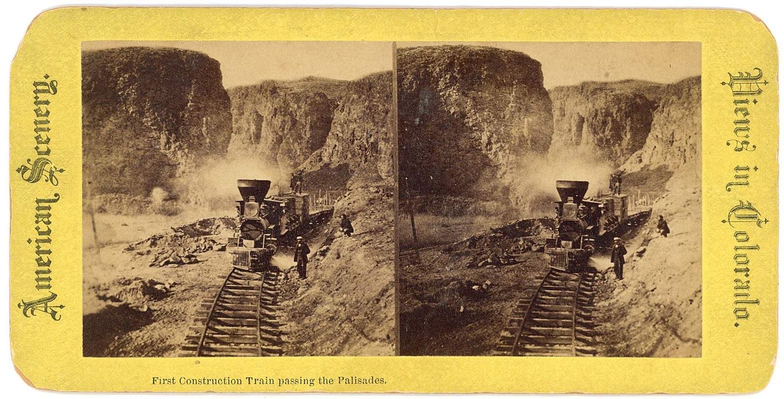NEVADA STEREOVIEW - Steam Train at Humboldt Palisades - American Scenery 1880s