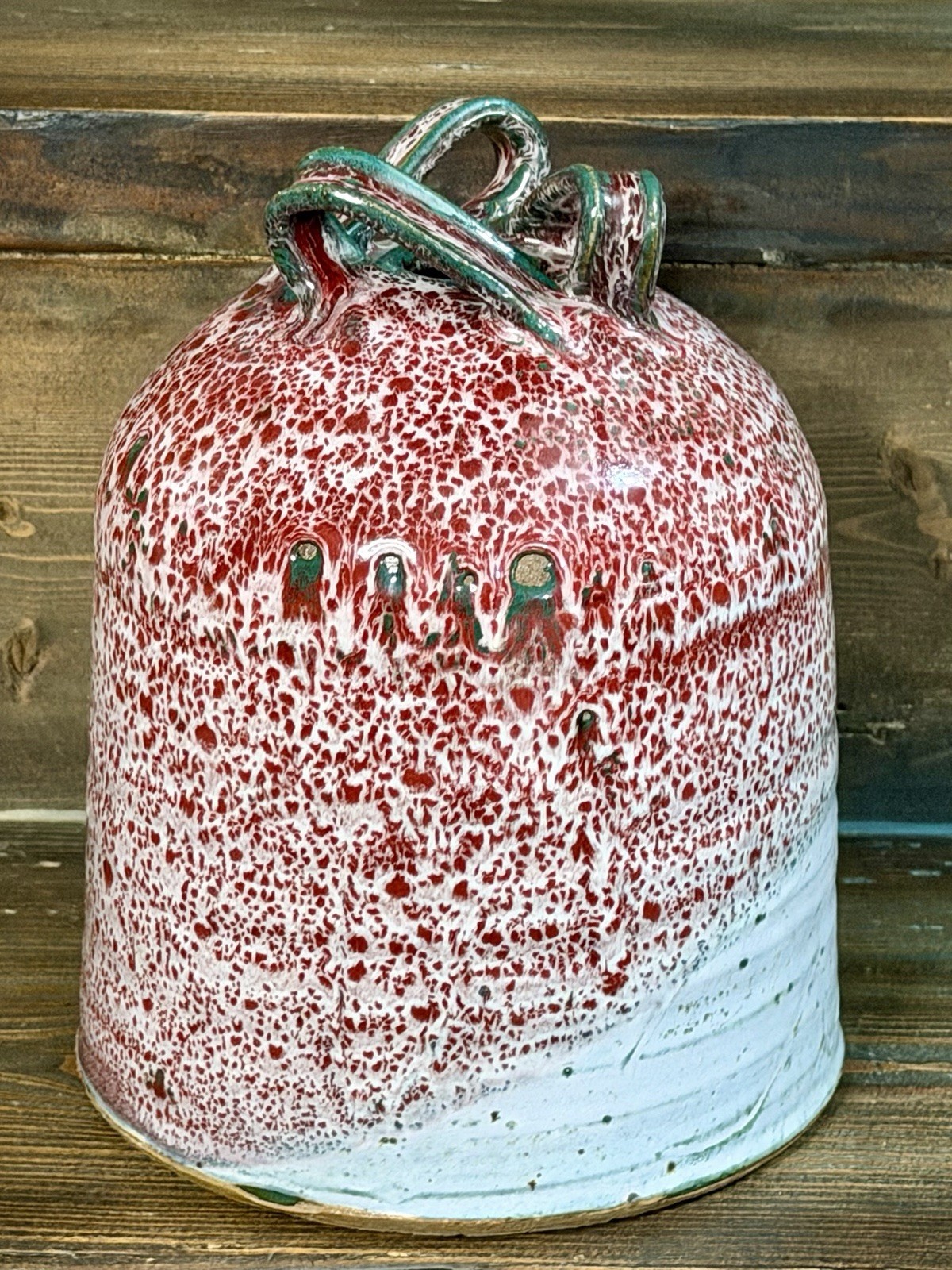 VTG Handmade Studio Art Pottery Red Spongeware Stoneware Glazed Crock/Jug 8.75\