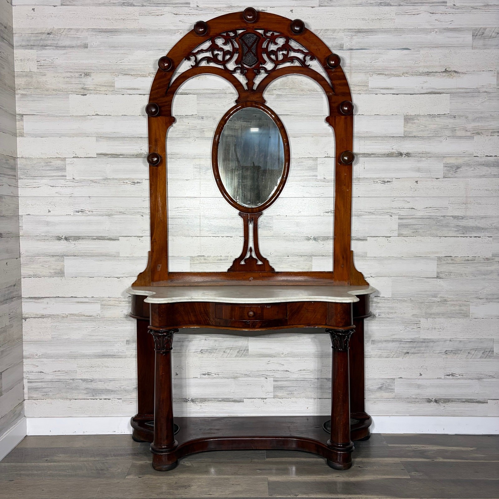 Antique Victorian Hall Tree 19th Century Marble Top w/ Mirror Antique Victorian Hall Tree 19th Century Marble Top w/ Mirror