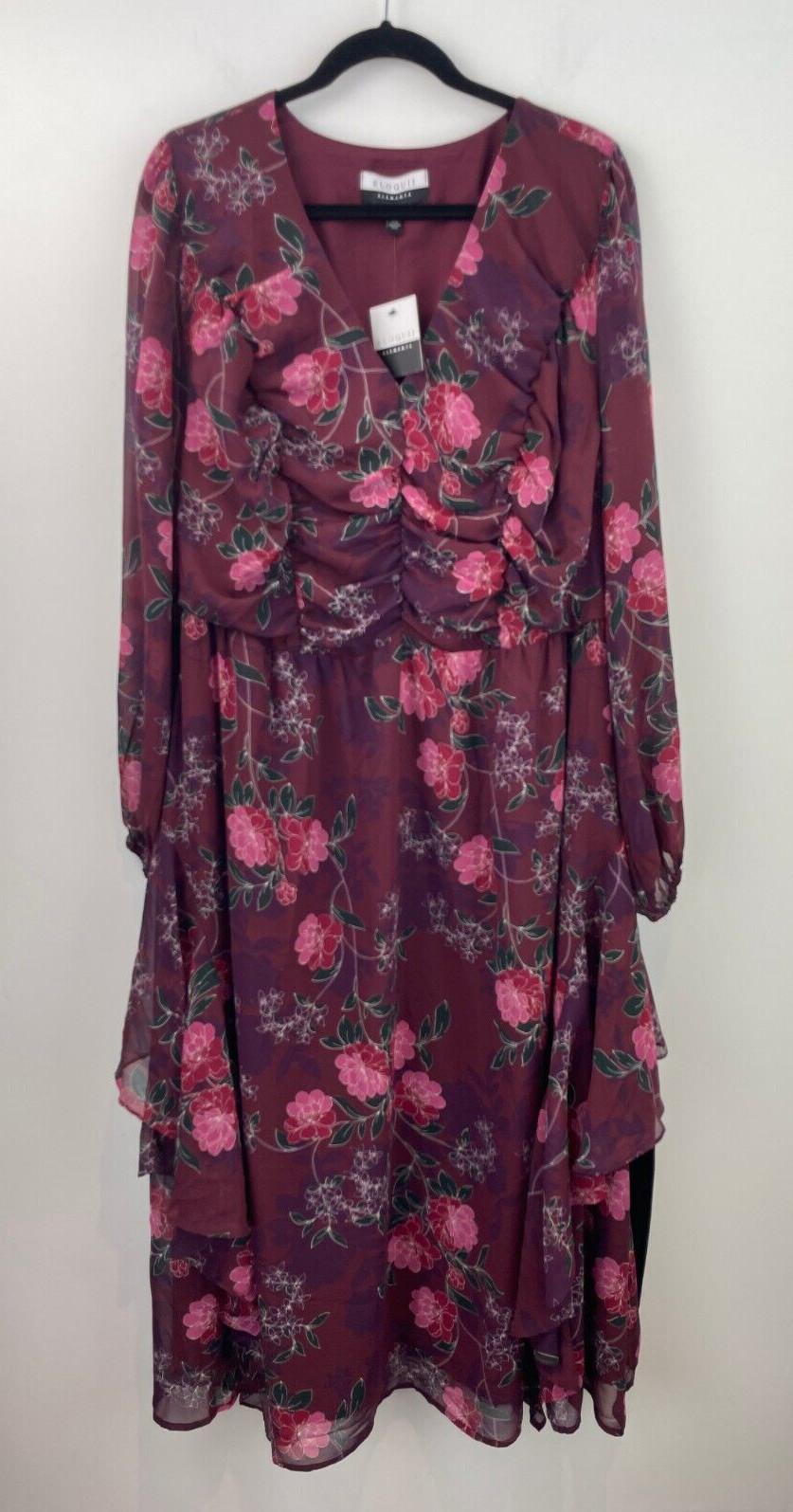 Eloquii Elements 18 Peasant Dress Purple Maxi Ruffle Floral NWT A49-10