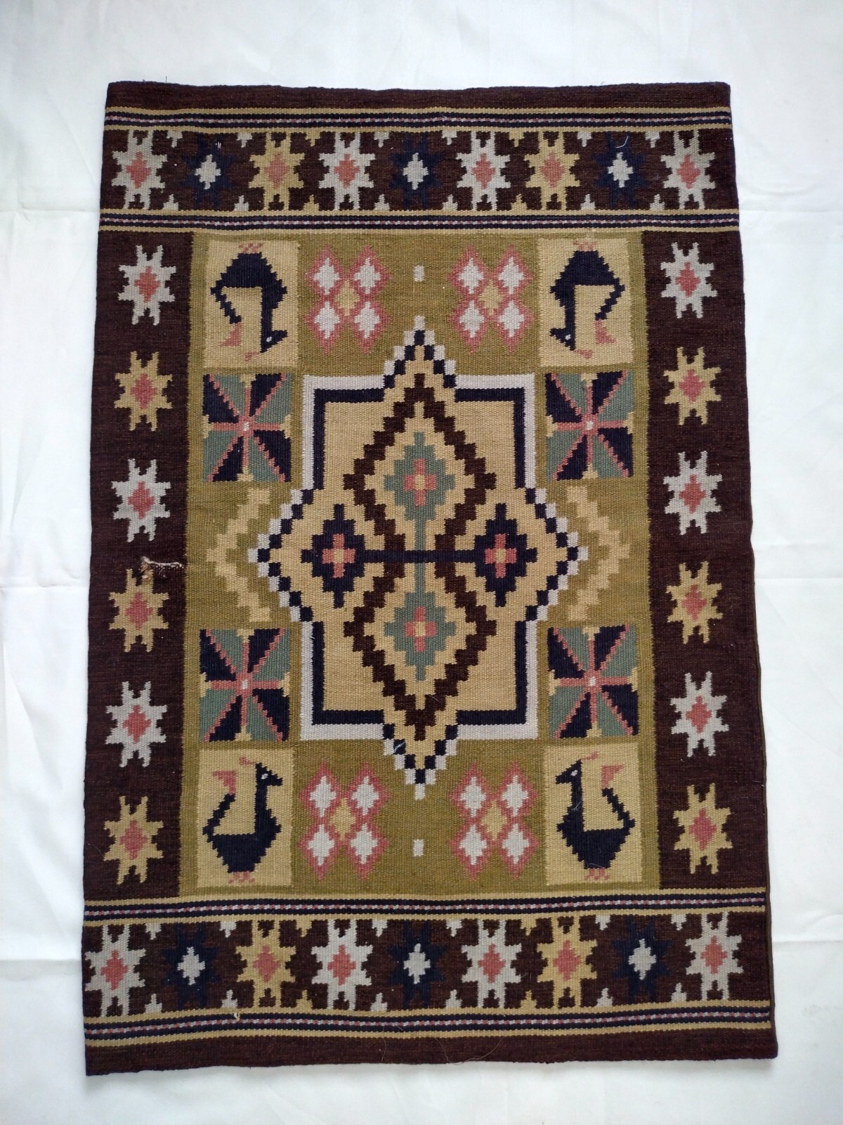 Vintage swedish skane  Scandinavian rollakan rug flatweave handwoven 1019