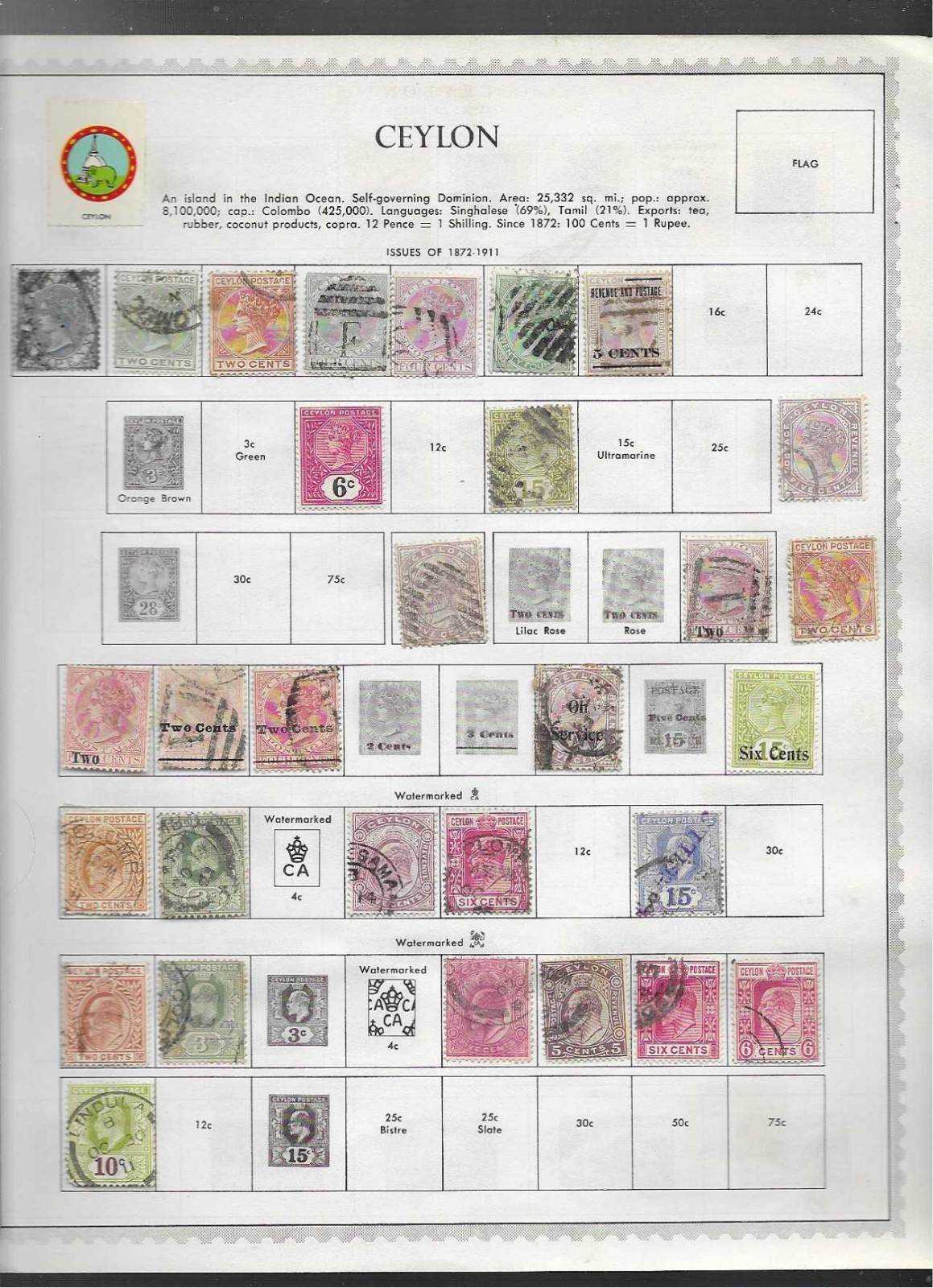 CEYLON  1872  TO 1966   COLLECTION ON   MINKUS ALBUM PAGES  MANY STAMPS