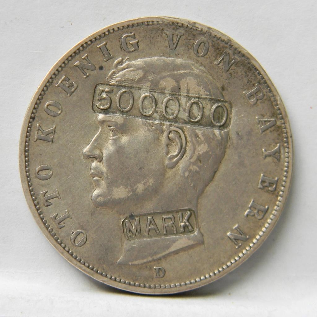 Germany 1912D silver 3 Mark / 500000 Mark overstrike 1920s Hyper-Inflation money