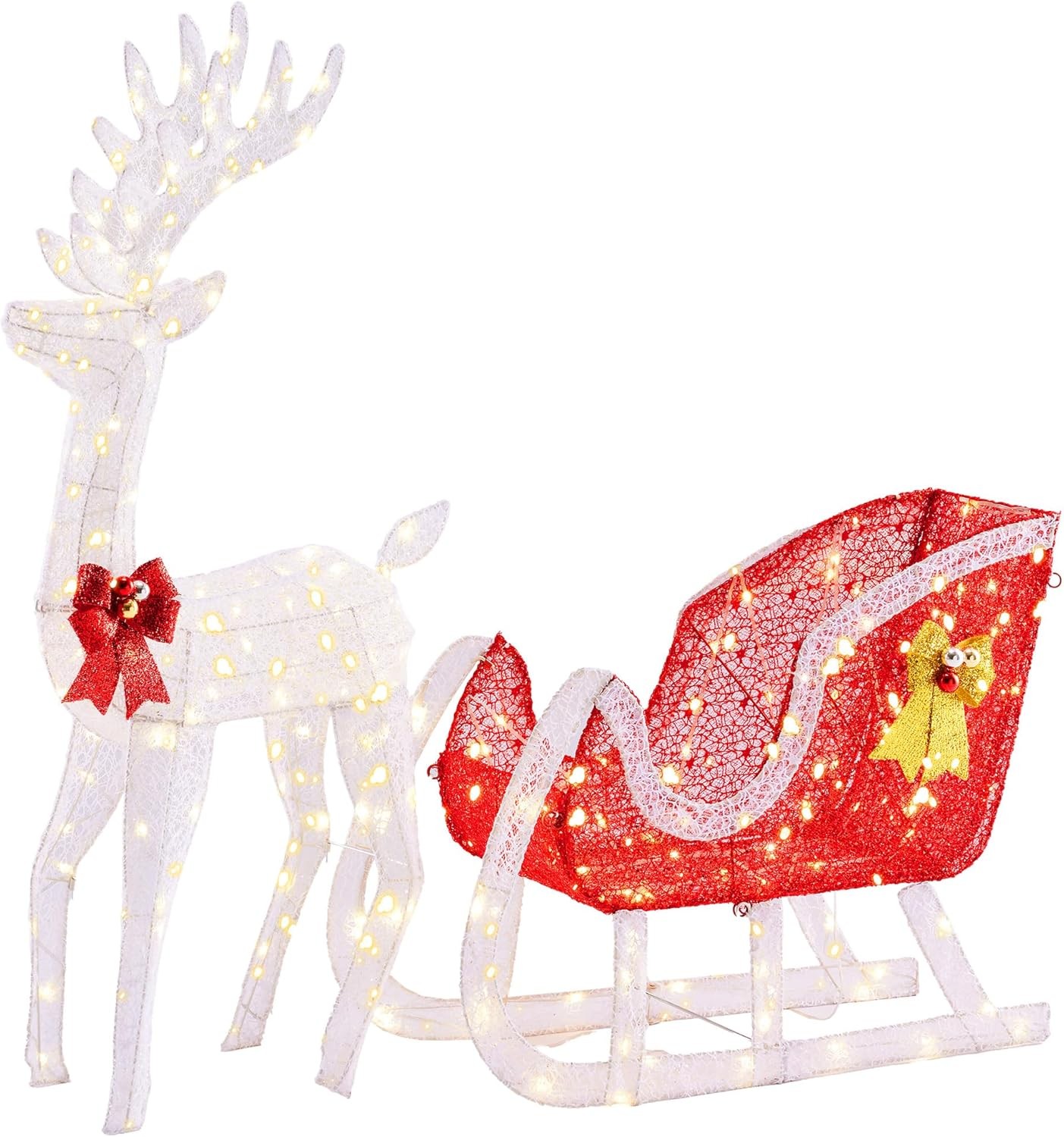 4FT Lighted Christmas Reindeer Santa Sleigh Set Xmas LED Pre-Lit Yard Decoration