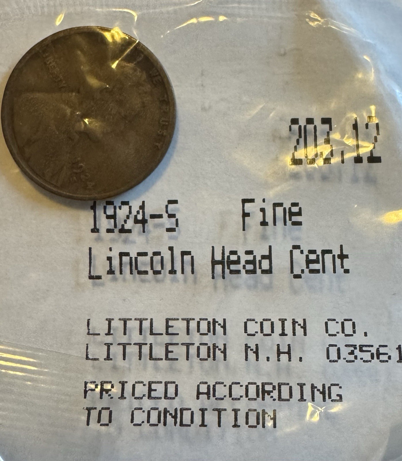 1924 s Lincoln Wheat Penny, Nice Condition - Littleton Package 1924 s Lincoln Wheat Penny, Nice Condition - Littleton Package