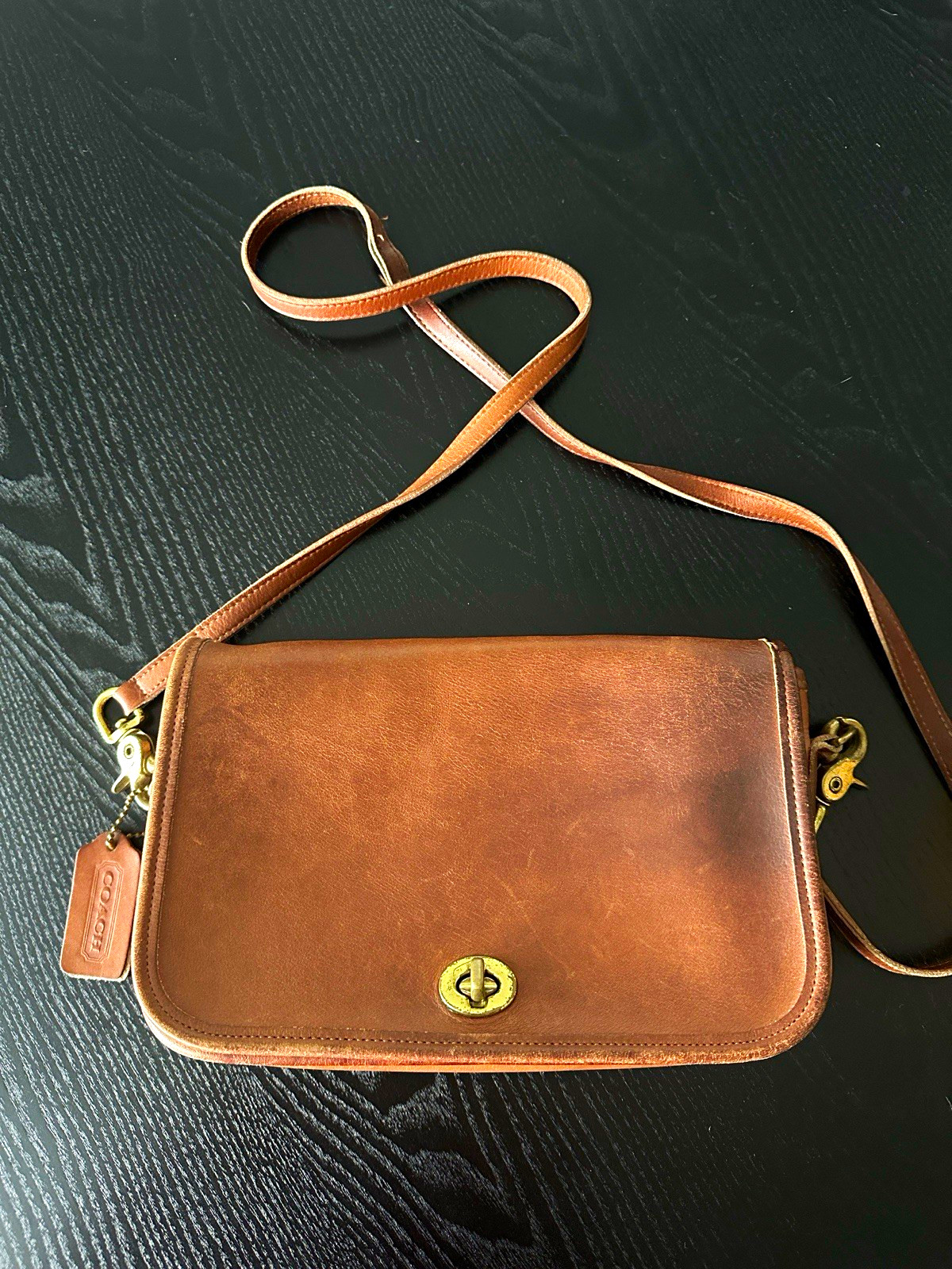 vintage coach pocket purse 9755 british tan leather united states crossbody bag