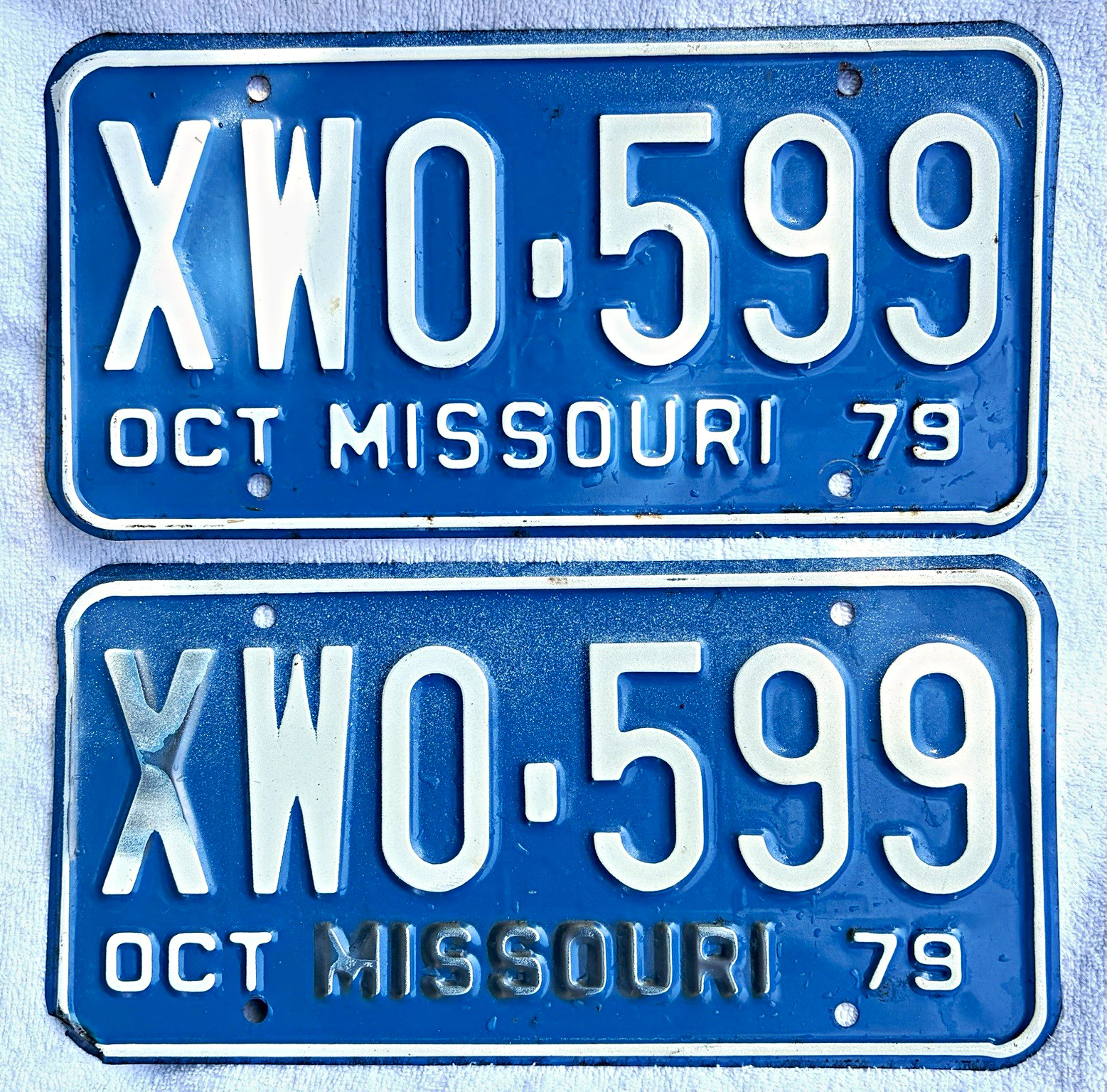 Vintage Missouri October 1979 matching license plate set Vintage Missouri October 1979 matching license plate set