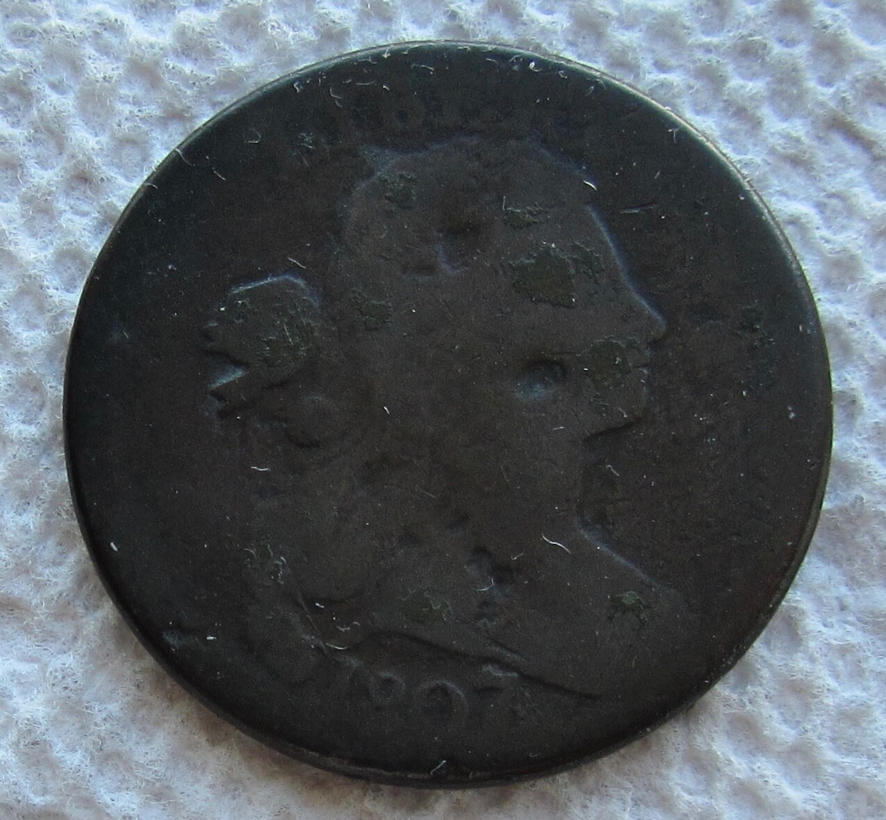 1807/6 1C BN Draped Bust Large Cent Rare Early Date And Variety Damage ( hits )