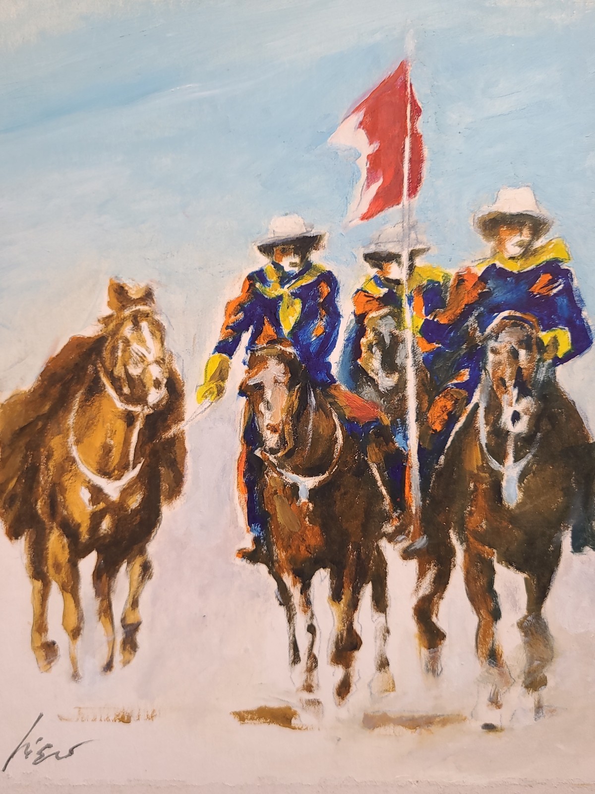 Rare Cowboy Art Painting Italian/Chicago Piero Ottinetti artist Signed