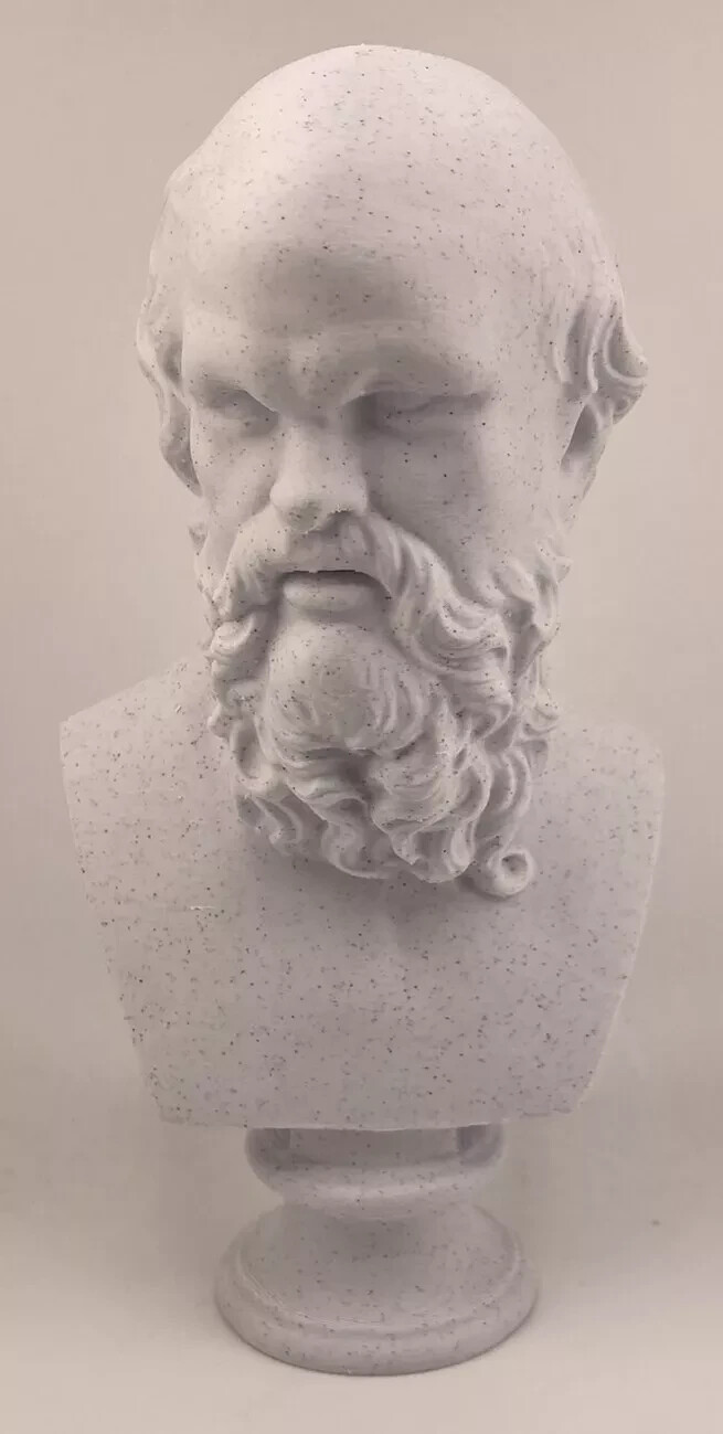 TWO BUSTS- GREEK SCULPTURE SOCRATES 11 INCH, HOUDON VOLTAIRE 11 INCH IN WHITE