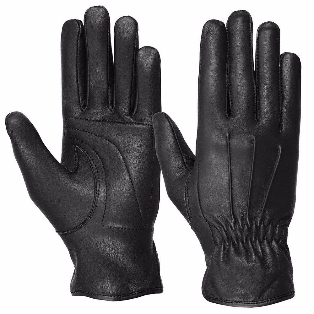 Hugger Affordable Men\'s 3 Seam Padded Palm Leather Driving Motorcycle Gloves
