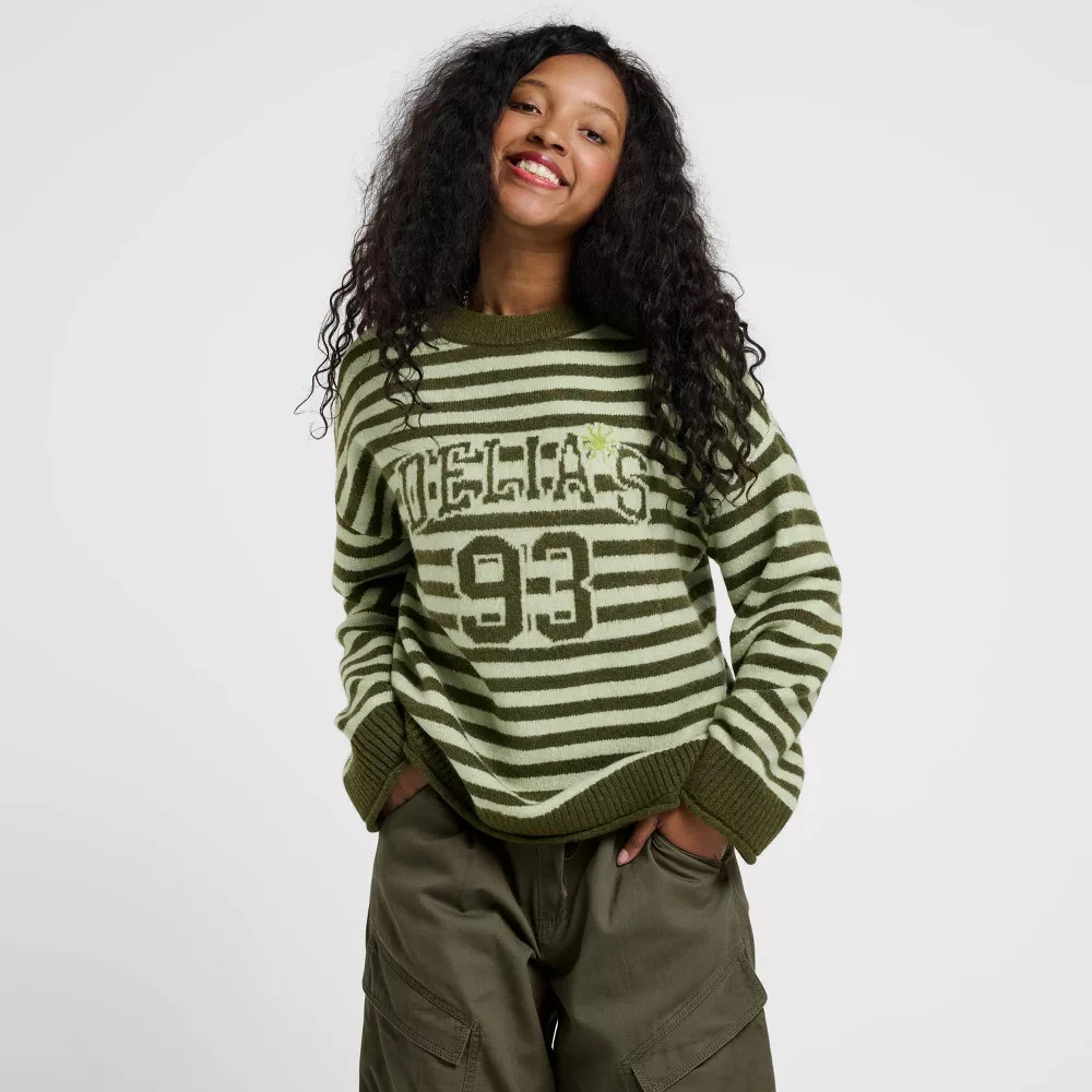 Women\'s dELiA*s Pullover Sweater - Green Striped M