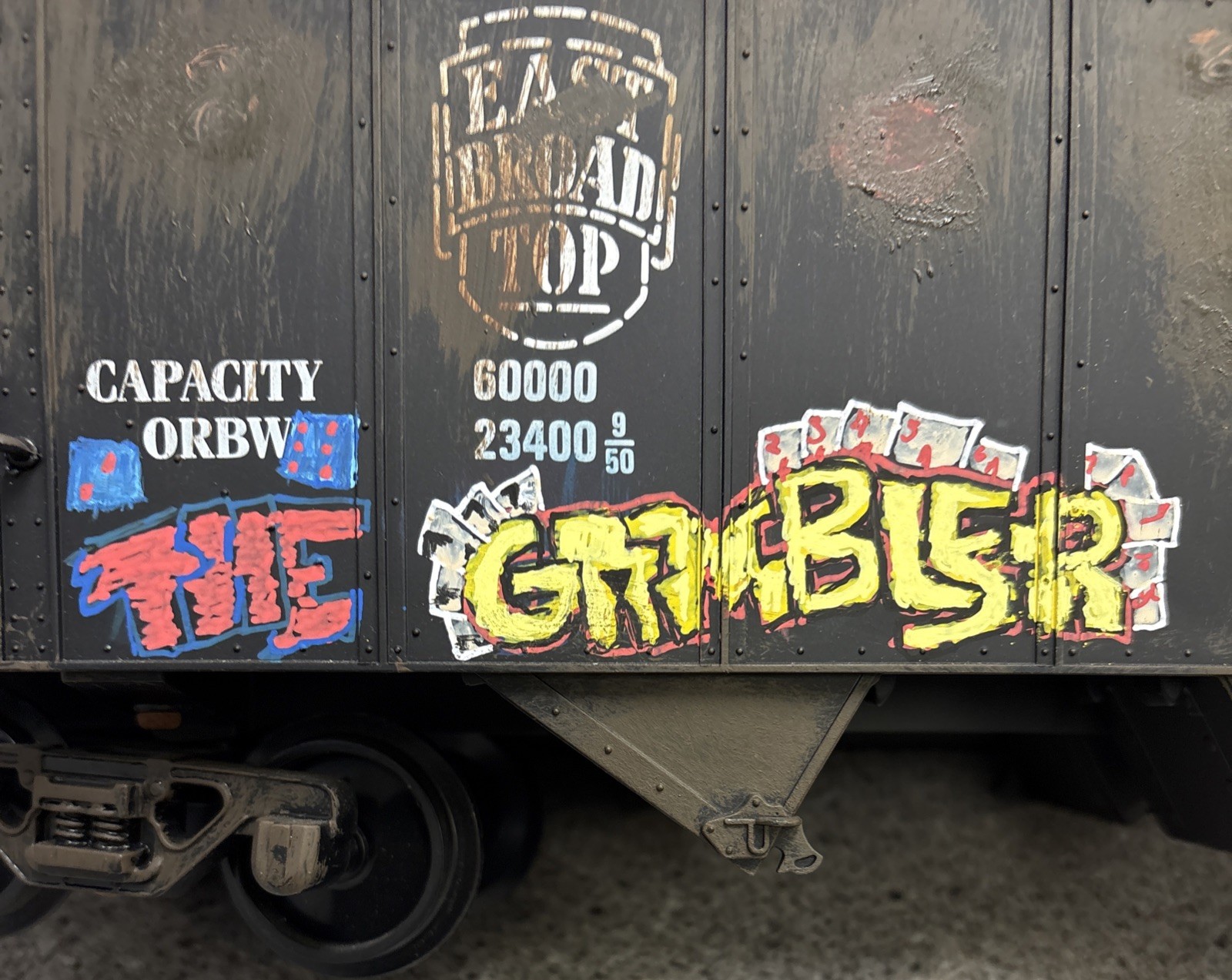 G Scale Custom Graffiti + Weathered Coal Car.  Bachmann East Broad Top.