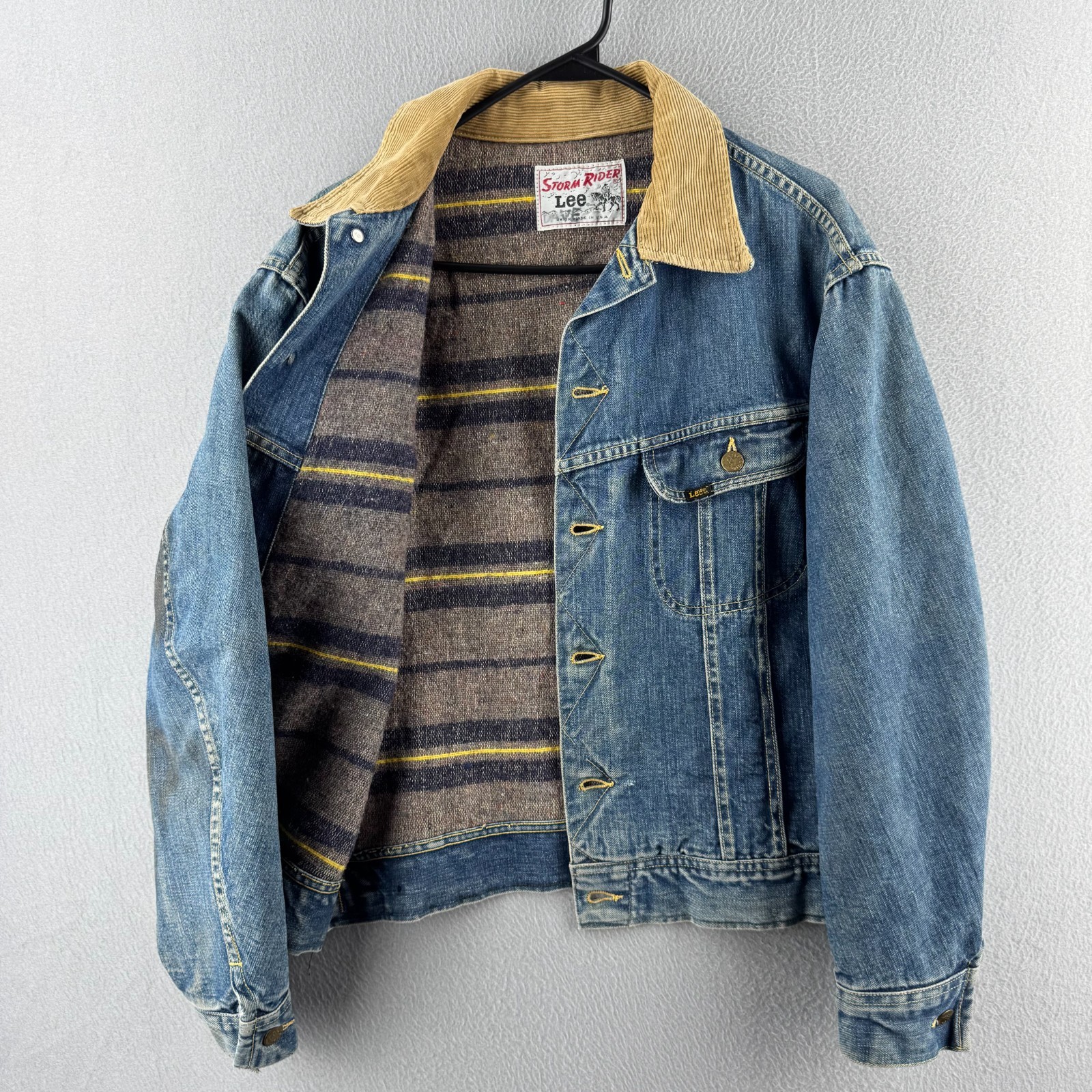 Vintage 70s Lee Storm Rider Jacket Mens Fits 23x23 Horozontal Striped Lined 