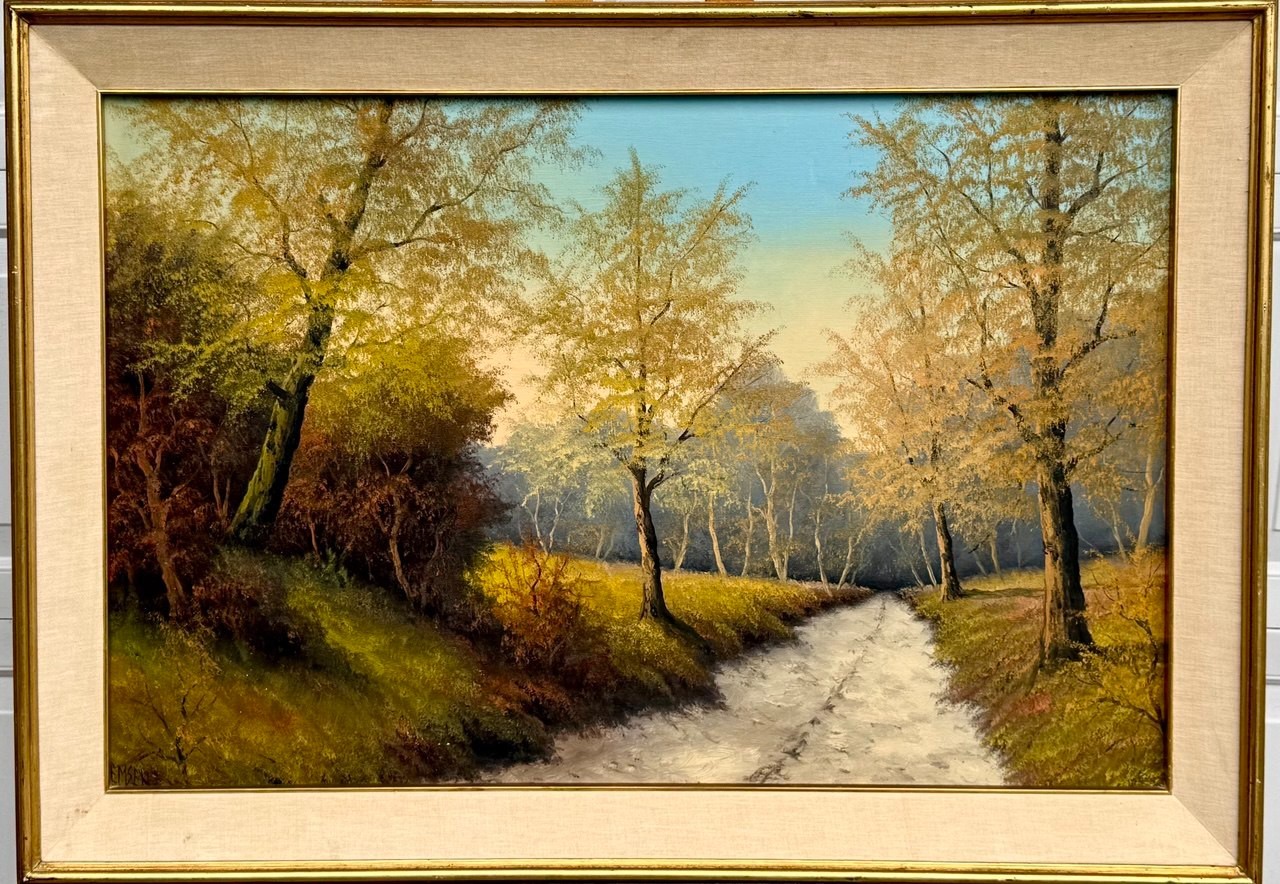 ⭕️ EARLY 20TH C IRA REMSEN AUTUMN LANDSCAPE OIL ON CANVAS PAINTING FRAMED