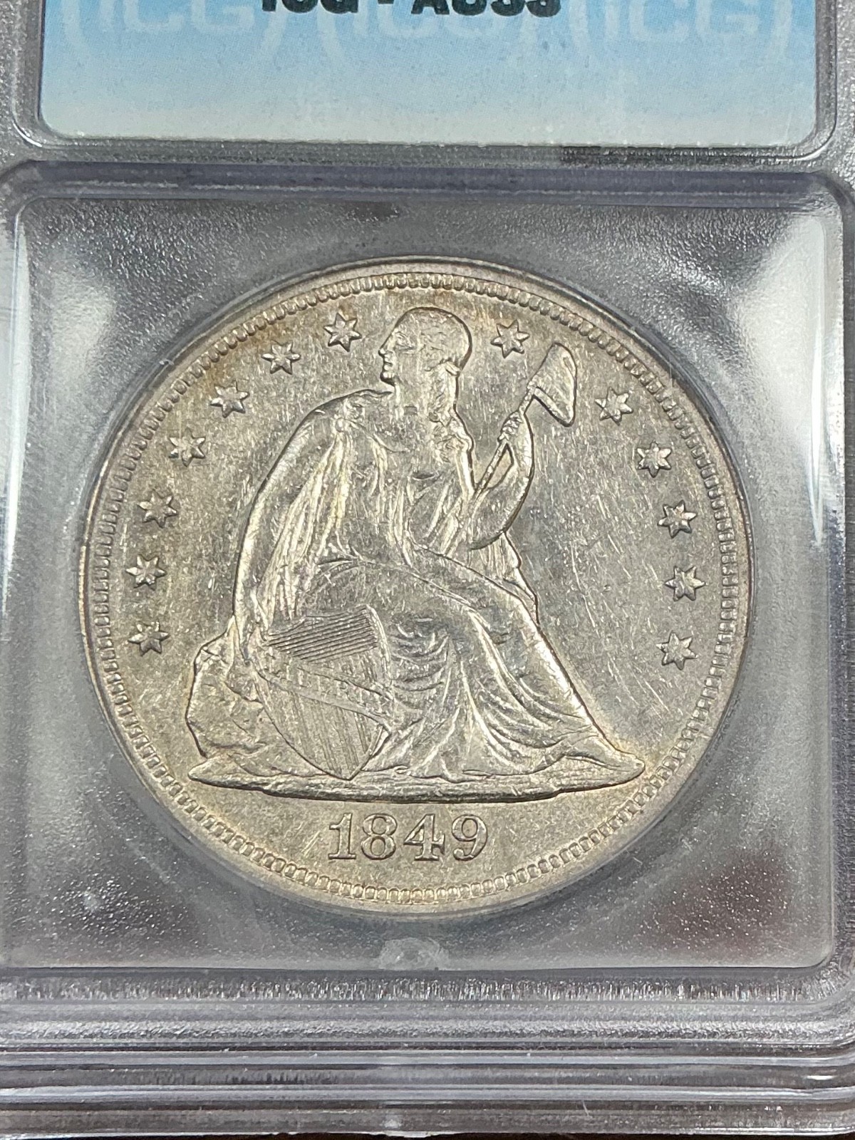 ICG AU53 1849 SEATED LIBERTY DOLLAR SCARCE DATE NICE LUSTER