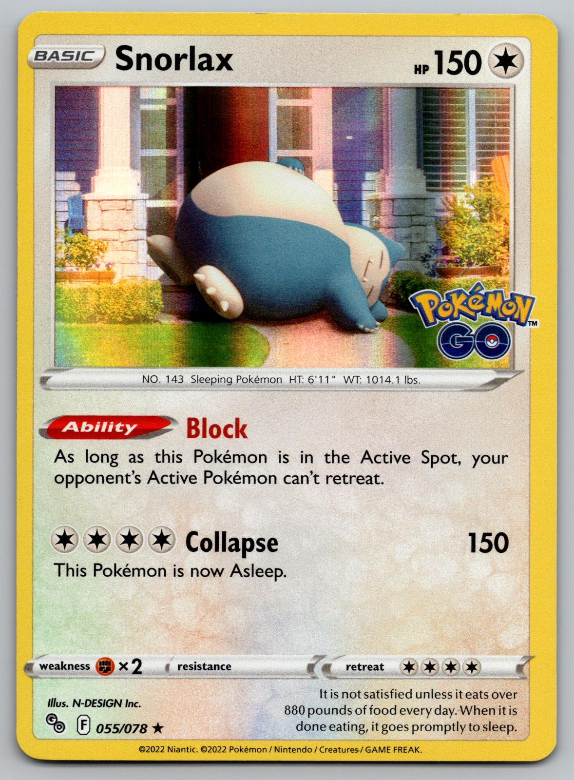 SNORLAX HOLO 055/078 PGO: POKEMON GO NEAR MINT