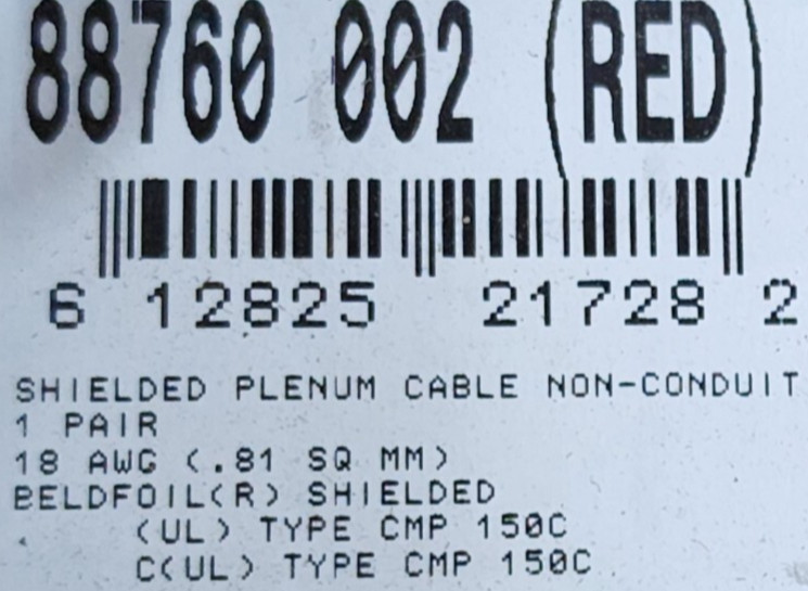 Belden 88760 18/1P Twist Pair Beldfoil Shielded FEP/FEP CMP Control Cable Red