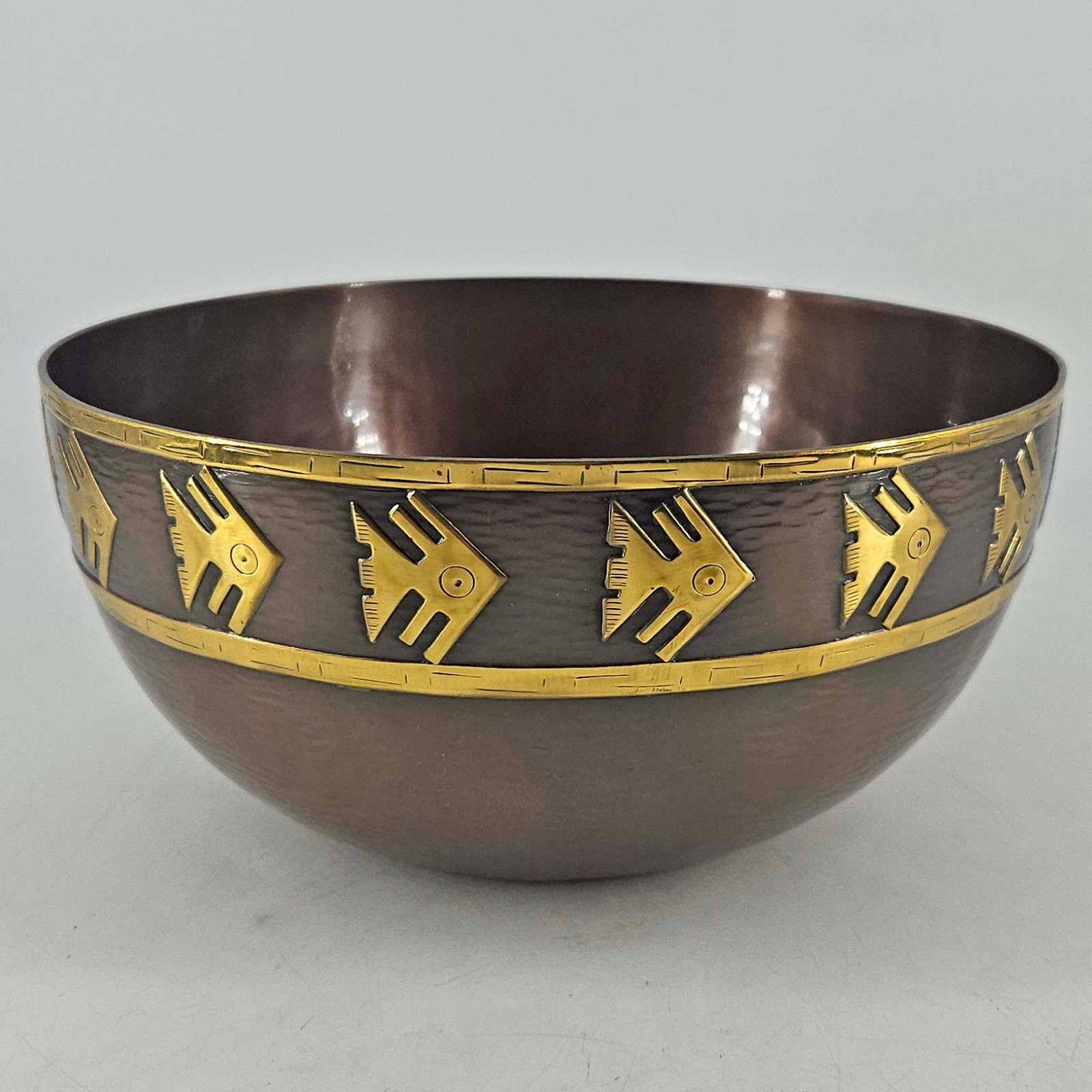 Vintage Vicky Industria Peru Copper Brass Mayan Fish Bowl dish decor