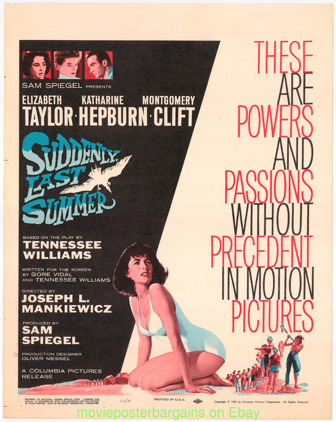 SUDDENLY LAST SUMMER MOVIE POSTER Trimmed  WINDOW CARD  ELIZABETH TAYLOR 1959