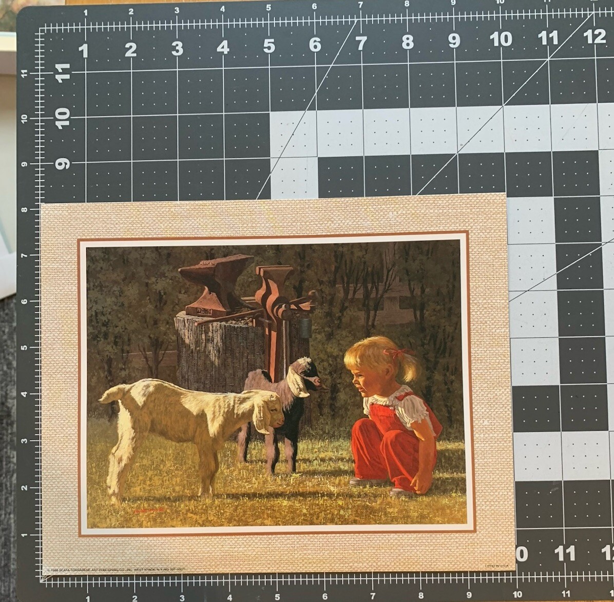 Young Girl With Goats By Robb Woods 10x8 Litho VTG 1988 Farm Life Rural Tools