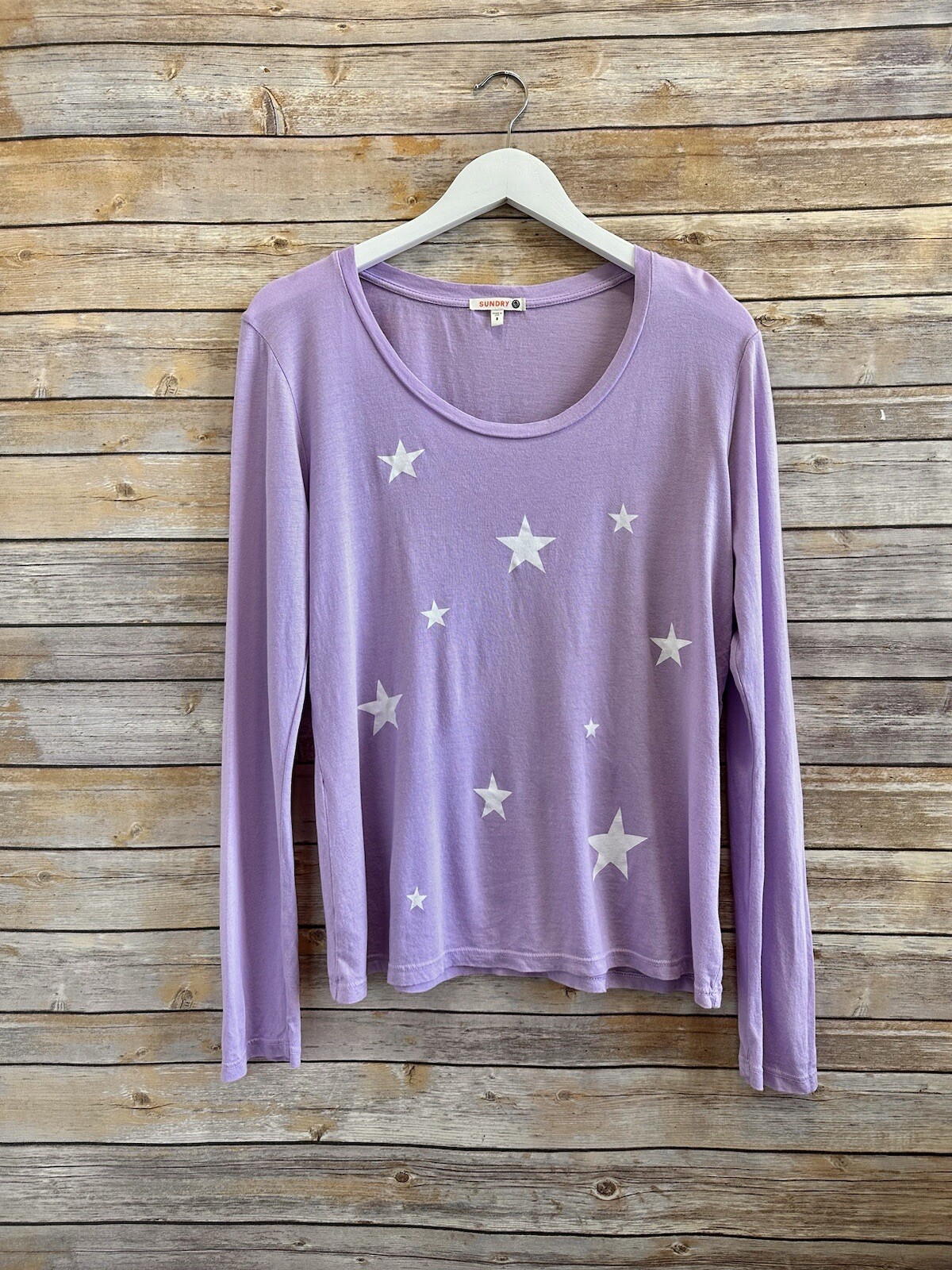 Sundry Purple Star Print Long Sleeve Tee Size Large NWOT