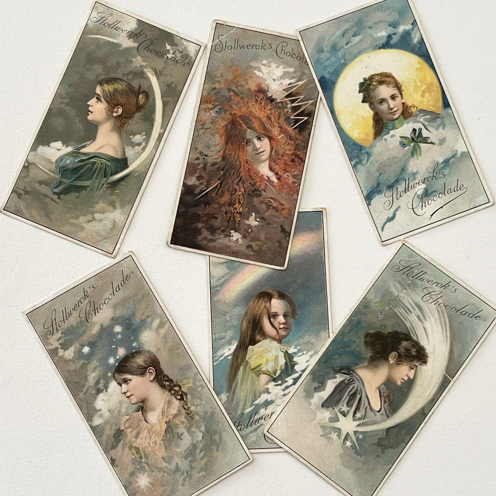 Antique Chocolate Trade Card Beautiful Women Girl Moon Star Rainbow Comet Lot