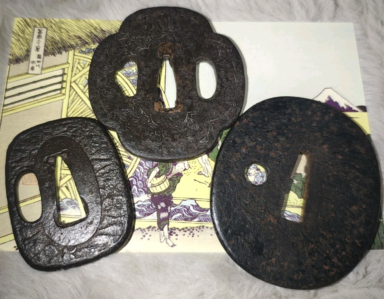 【Set of 3‼】TSUBA Samurai Swordguard Japanese KatanaBlade antique Art edo