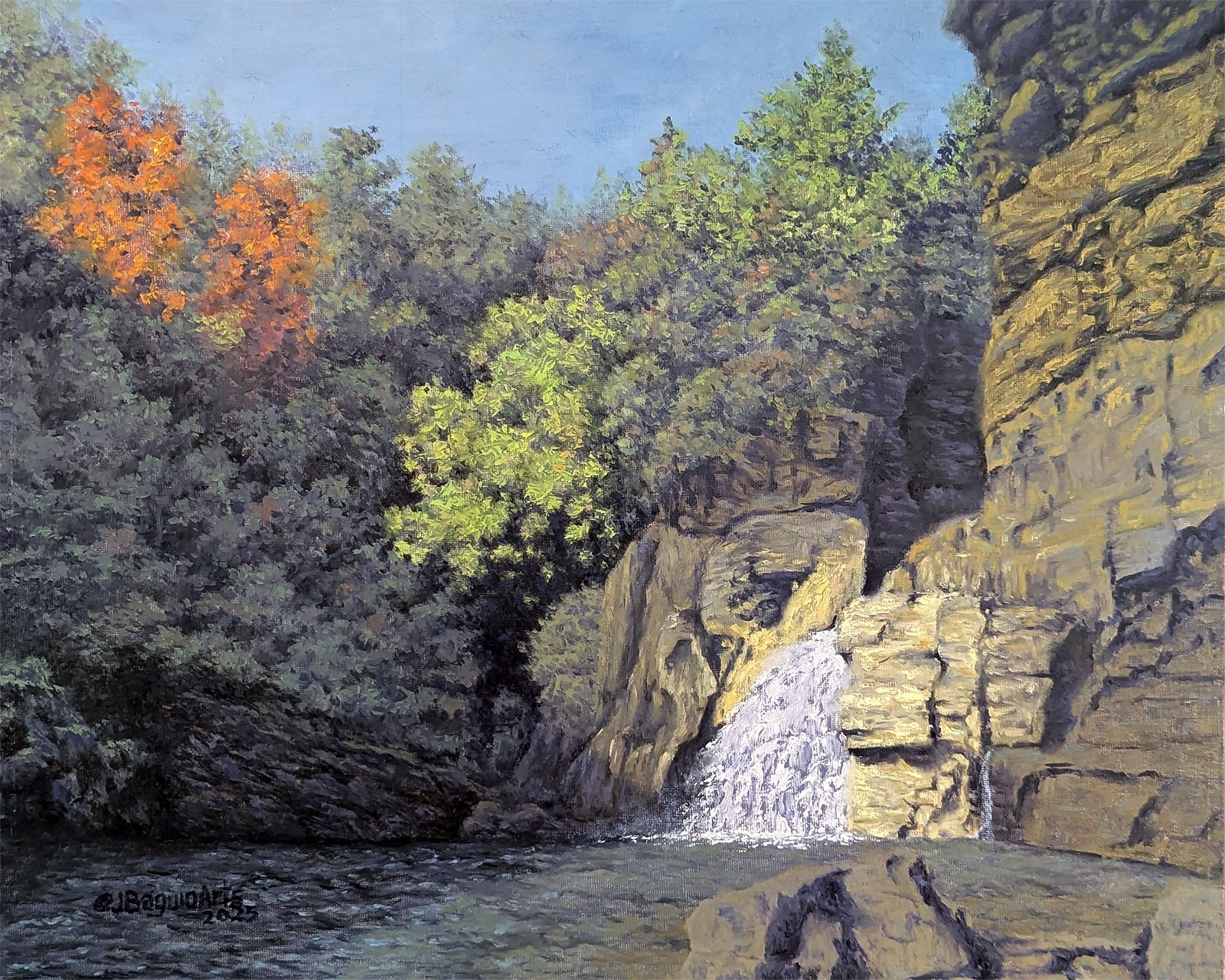 Original Oil - Linville Falls - Landscape 16x20 Framed - JBaguioArts