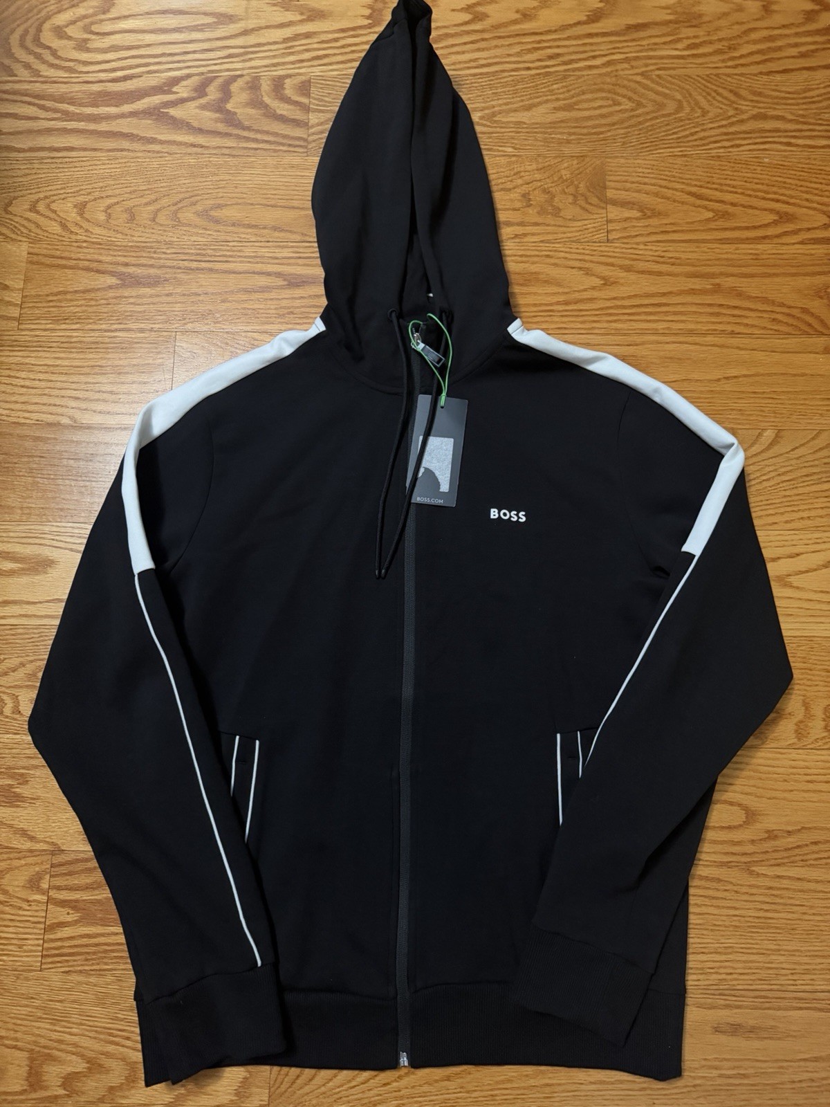 NWT Mens HUGO BOSS Full-Zip Hooded Tracksuit Top Black/White Medium NWT Mens HUGO BOSS Full-Zip Hooded Tracksuit Top Black/White Medium