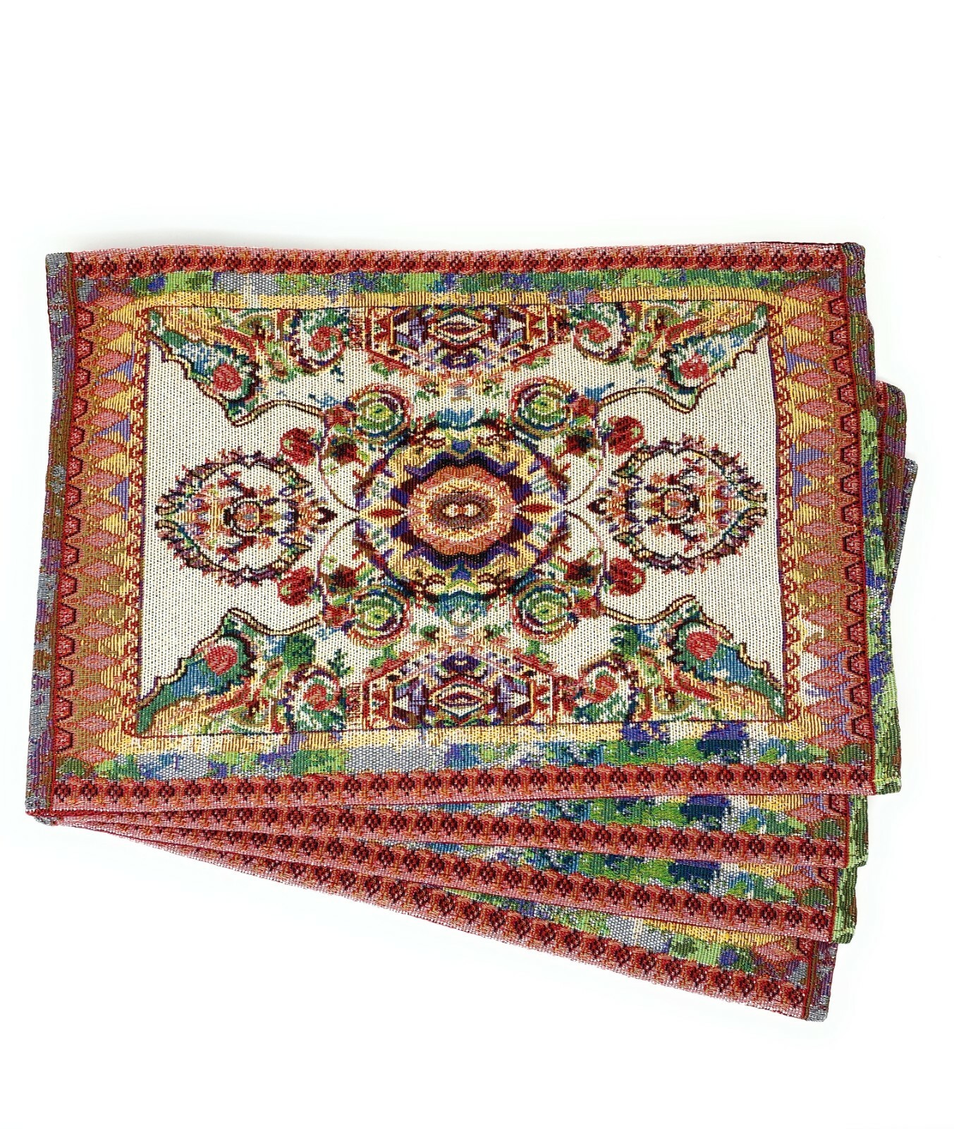 Tache Elegant Ivory Colorful Ornate Paisley Woven Tapestry Placemat Set of 4