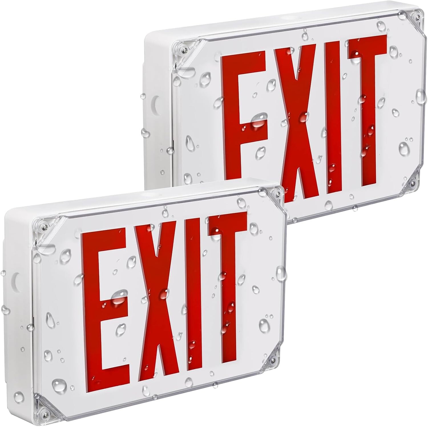 2/4 Pack LED Exit Sign with Battery Backup, UL Listed, Weatherproof, AC 120/277V