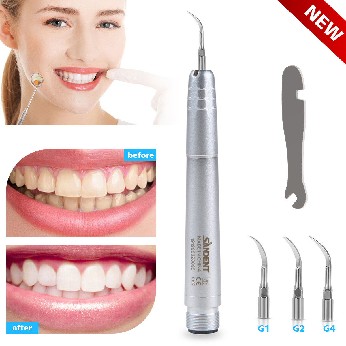 1-10pcs Dental Ultrasonic Air Perio Scaler Handpiece 2&4-Holes w/3 Tips G1 G2 G4