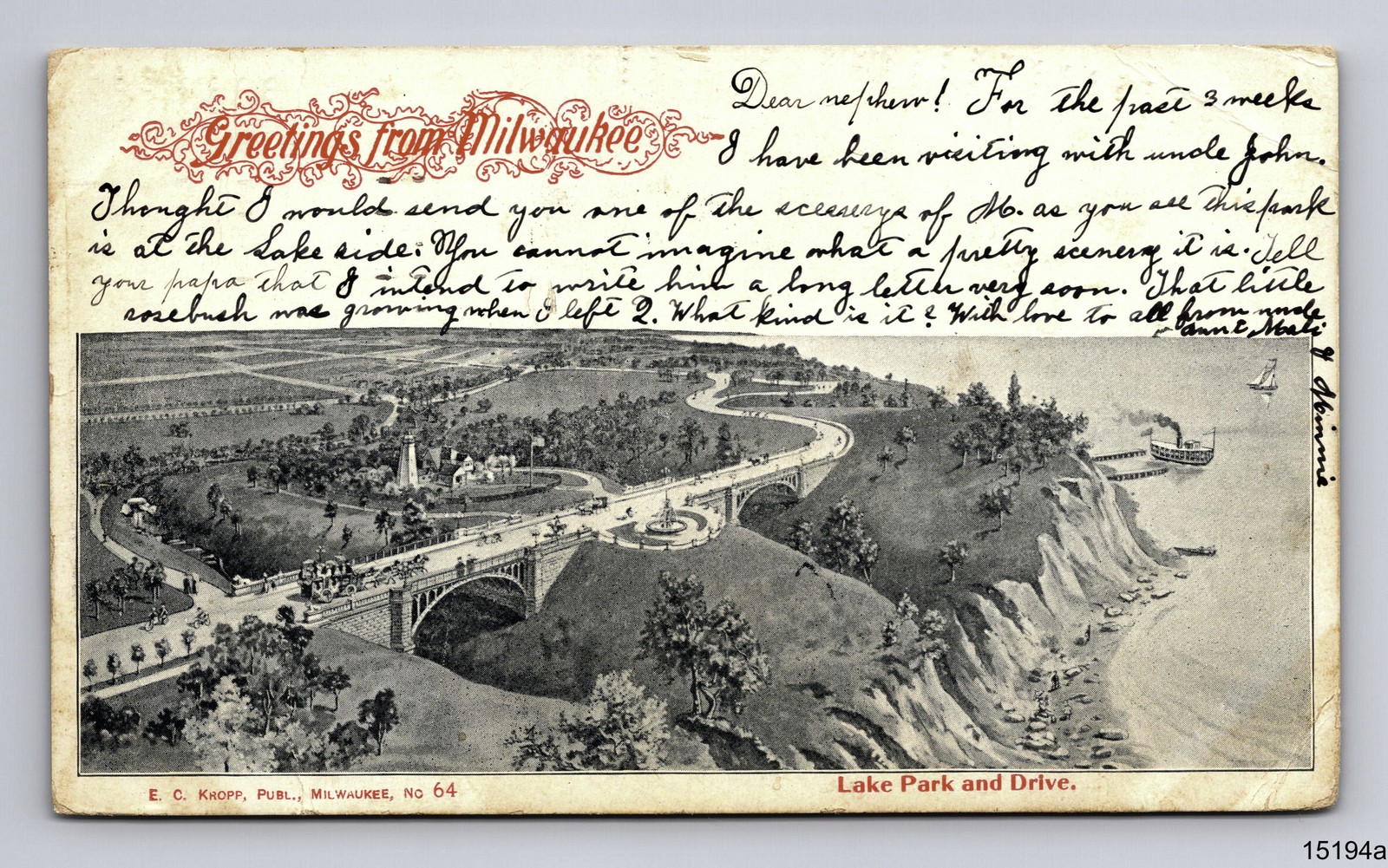 1900 Lake Park Drive Greetings from Milwaukee WI Lighthouse Private Mailing Card