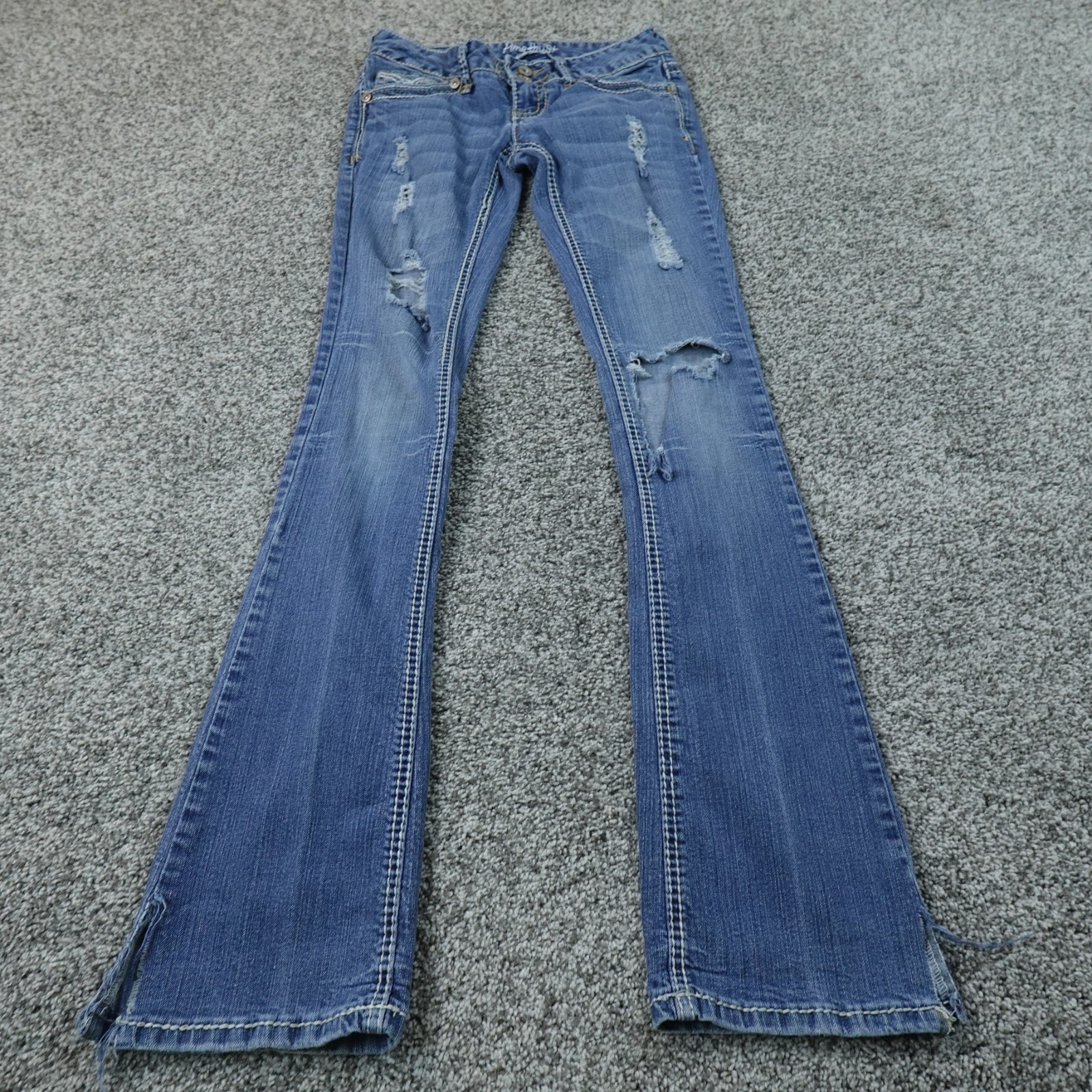 Amethyst Jeans Womens 1 Dark Blue Denim Pants Low Rise Flare Boot Stretch Y2K