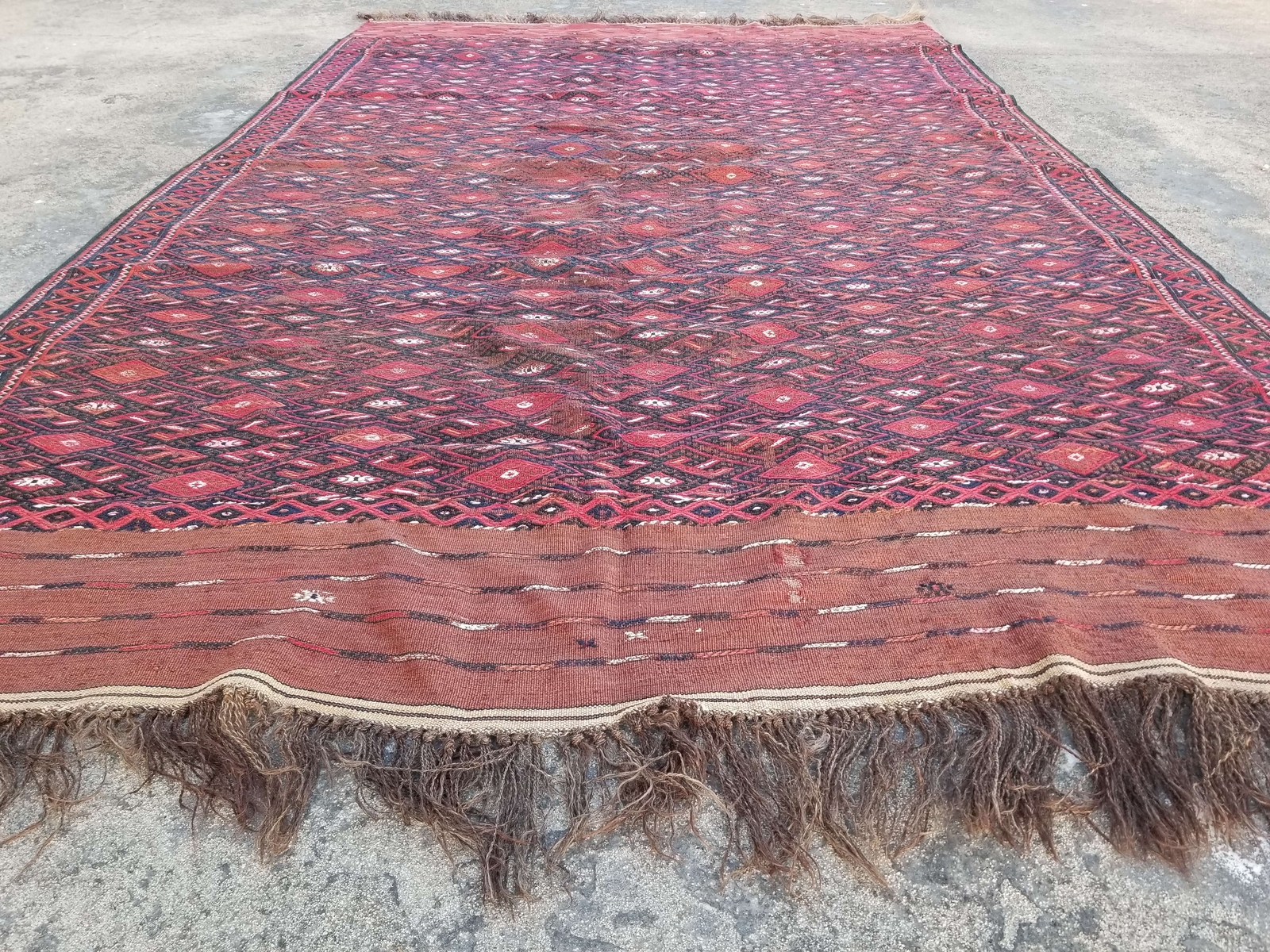 Antique Traditional Handmade Yomut palas Wool Multicolor Kilim 310x190cm