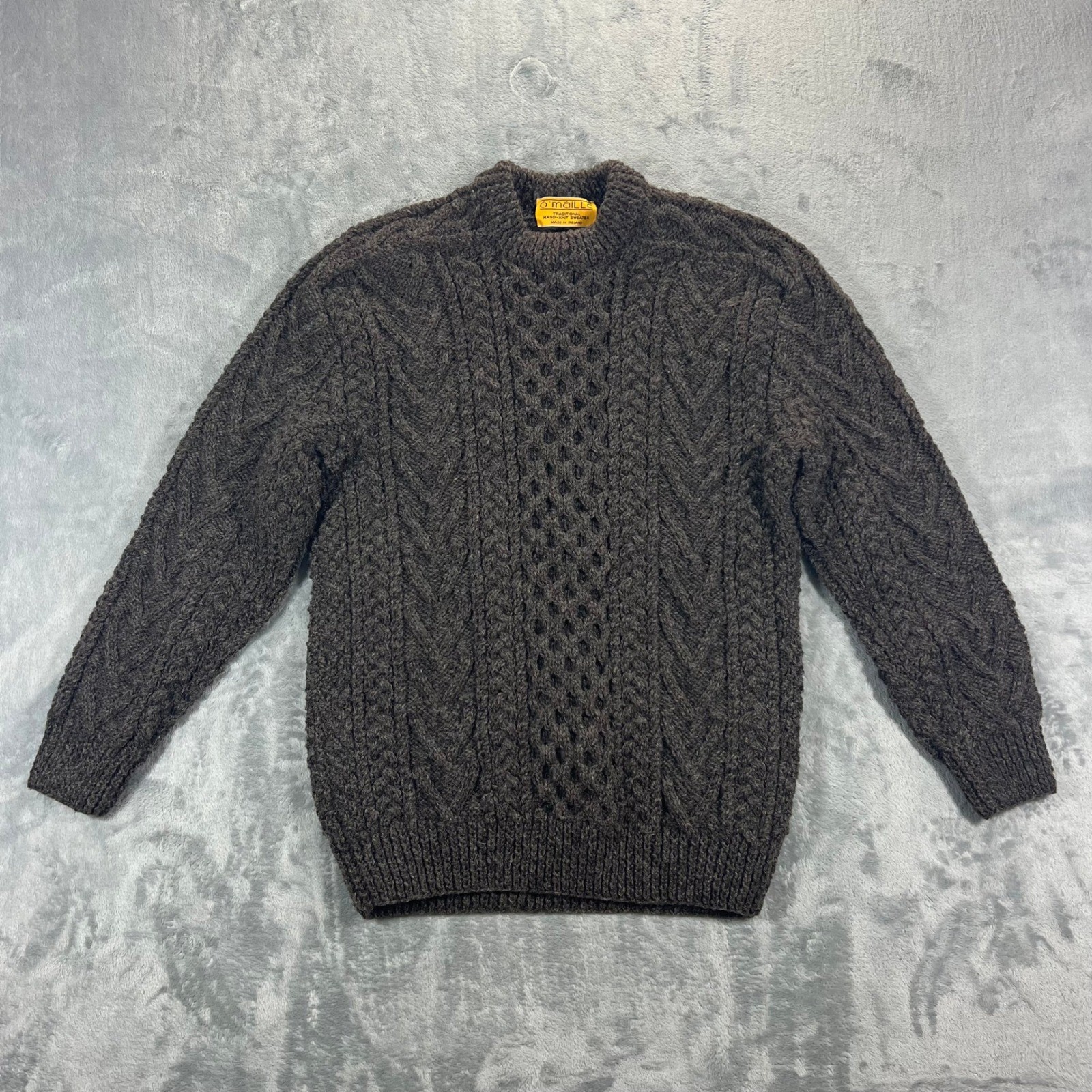 O\'Maille Hand-Knit Sweater Mens M/L Brown Traditional Irish Aran Cable Wool