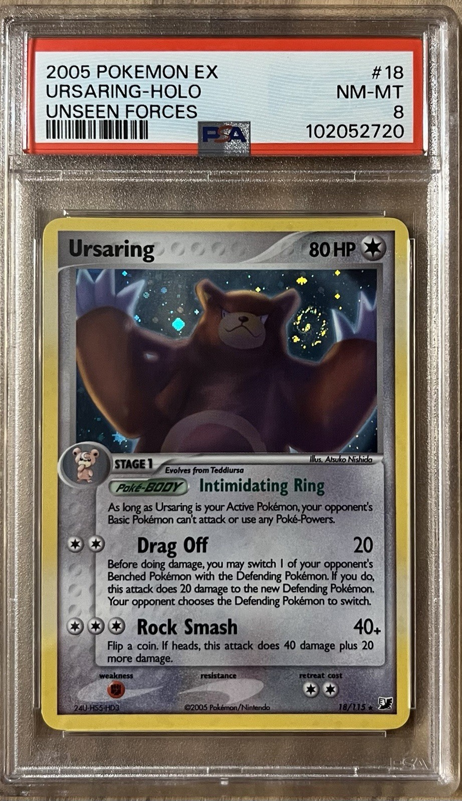 Ursaring PSA 8 Pokemon 2005 EX Unseen Forces 18 Holo Bleed Moon Swirl Low POP 57 Ursaring PSA 8 Pokemon 2005 EX Unseen Forces 18 Holo Bleed Moon Swirl Low POP 57